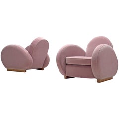 Art Deco Lounge Chairs in Soft Pink Upholstery