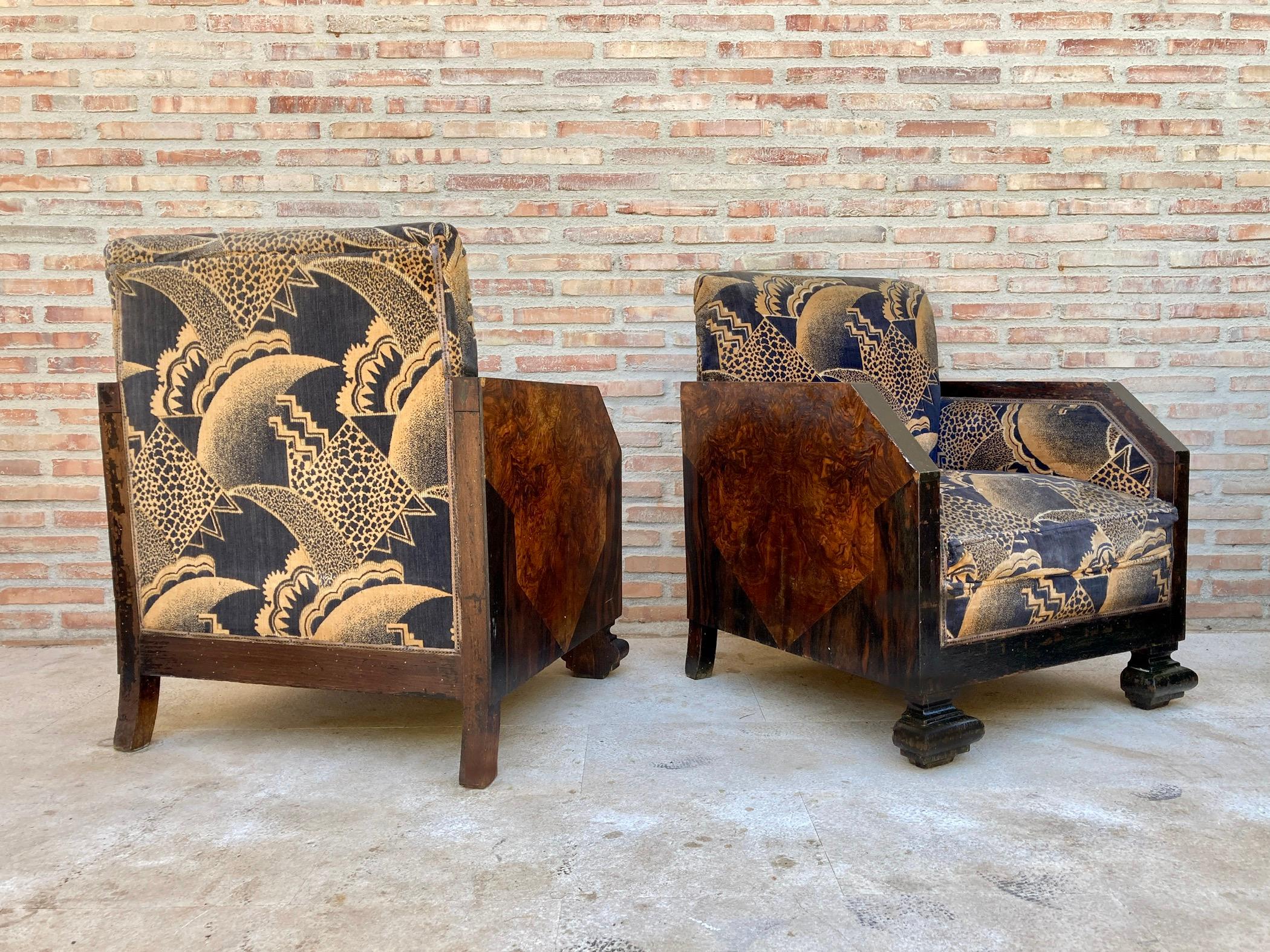 Art Deco Lounge Chairs in Walnut, Set of 2 In Good Condition In Miami, FL