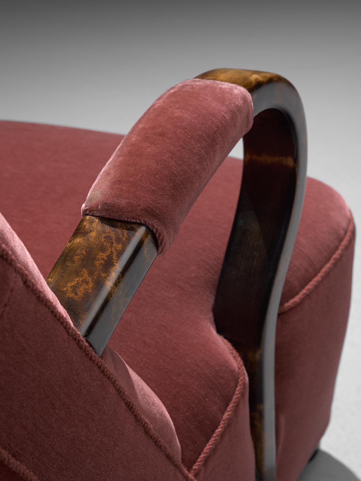 Mid-20th Century Art Deco Lounge Chairs with Red Upholstery