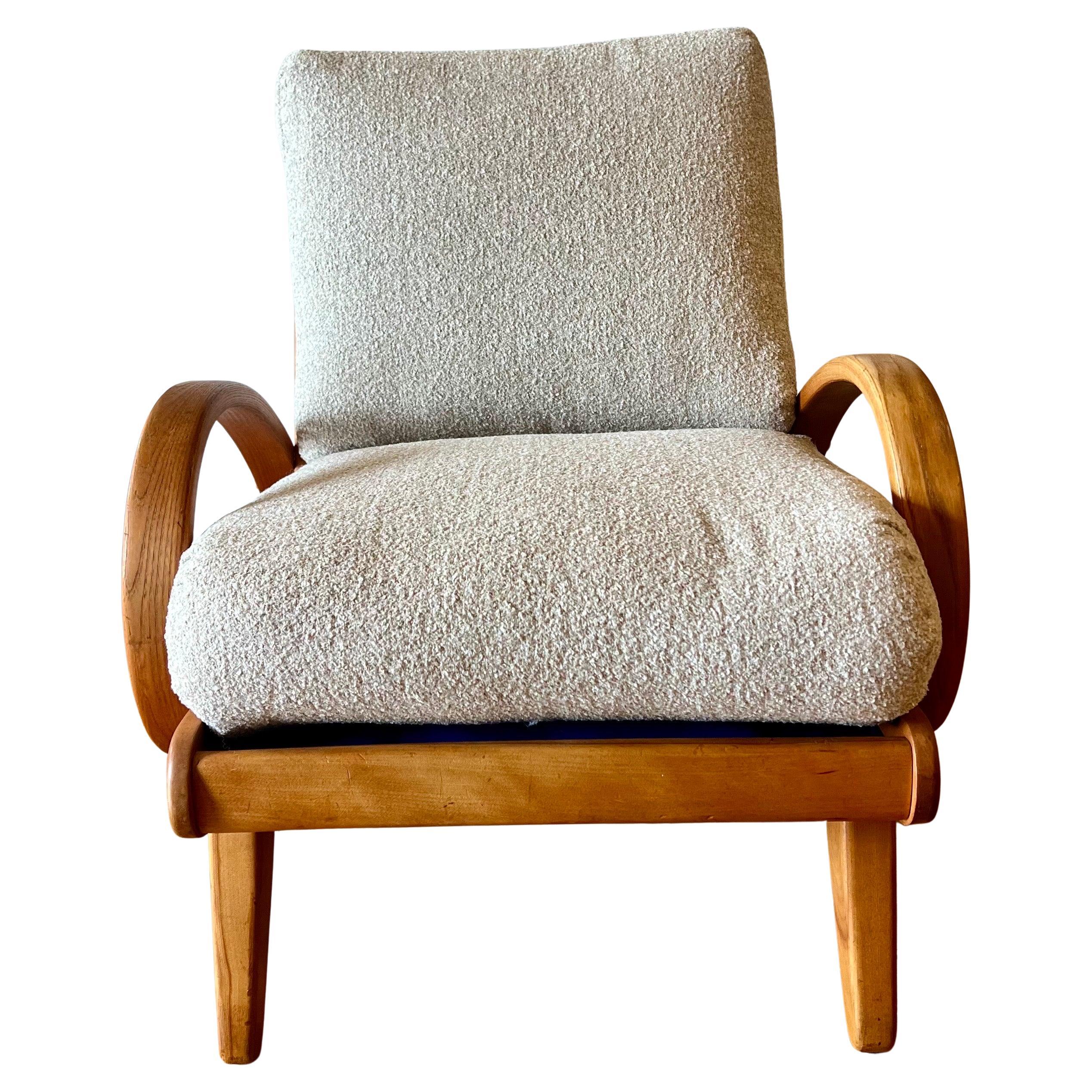 American Art Deco Lounge Low Armchair Spring Cushions New Upholstery Solid Maple