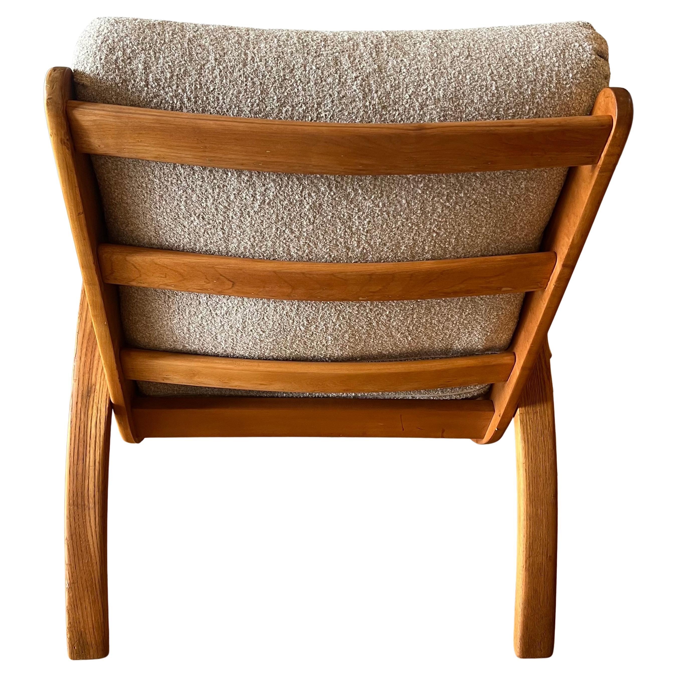 Art Deco Lounge Low Armchair Spring Cushions New Upholstery Solid Maple In Good Condition In San Diego, CA