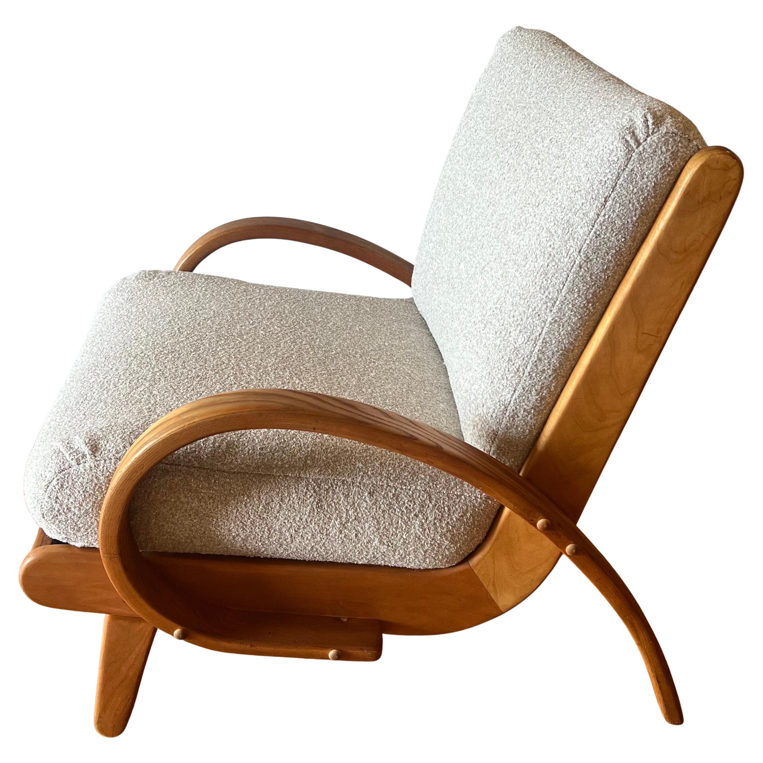 Chenille Art Deco Lounge Low Armchair Spring Cushions New Upholstery Solid Maple