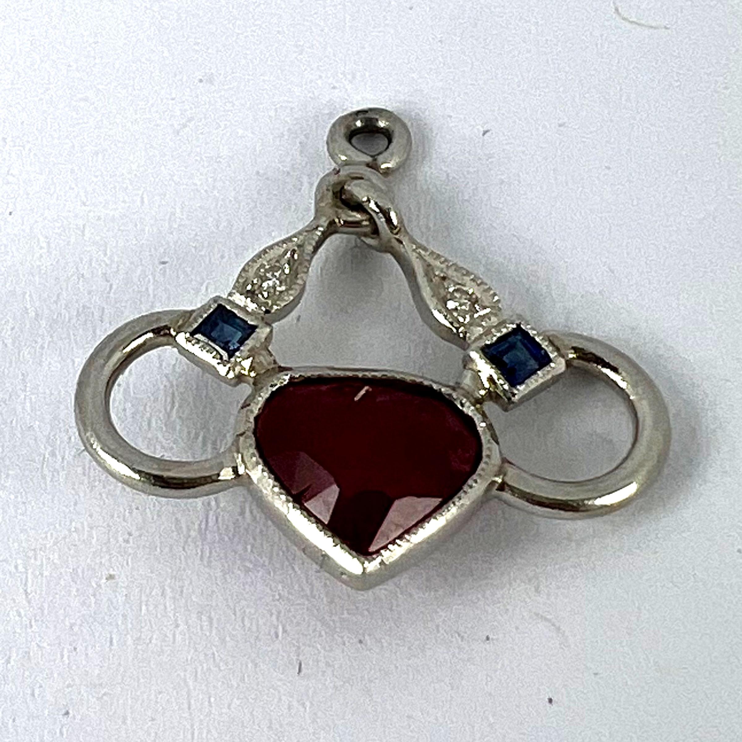 Art Deco Love Heart Snaffle Bit Platinum Diamond Sapphire Ruby Charm Pendant For Sale 9