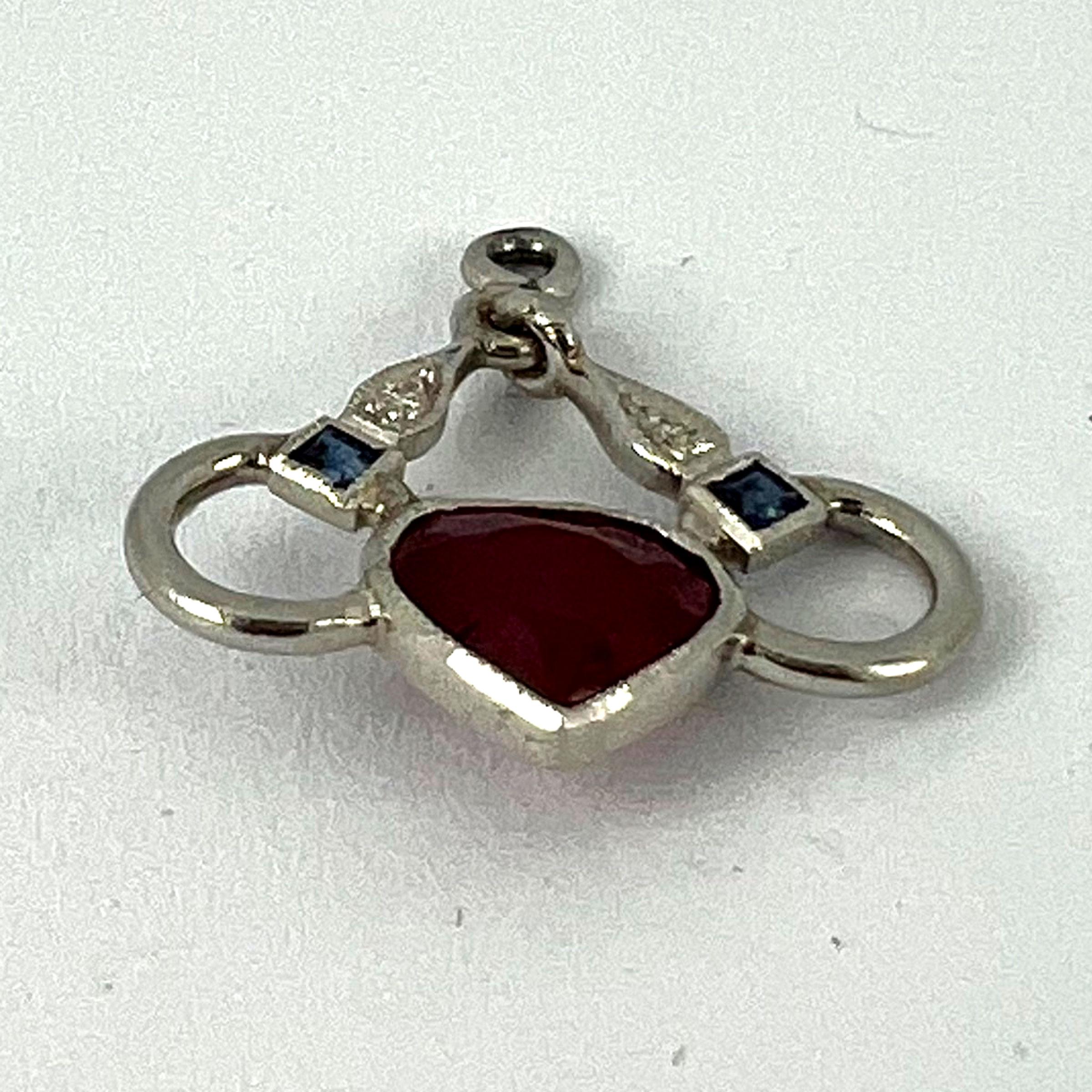 Art Deco Love Heart Snaffle Bit Platinum Diamond Sapphire Ruby Charm Pendant For Sale 10