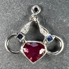 Art Deco Love Heart Snaffle Bit Platinum Diamond Sapphire Ruby Charm Pendant