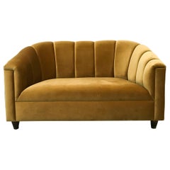 Art Deco Style Loveseat, Golden Velvet, by Watt Studio