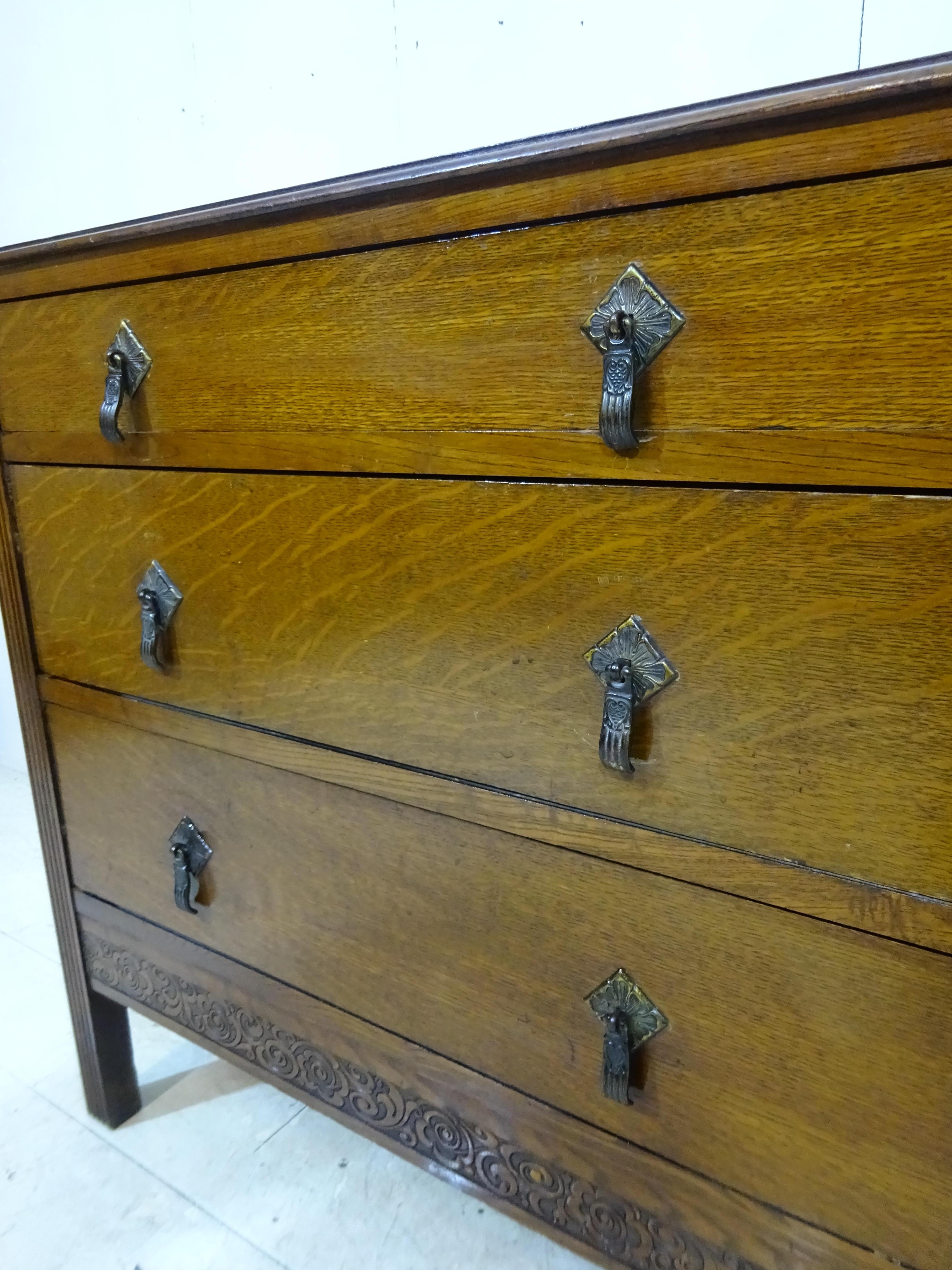 British Art Deco Low Chest of Drawers in Oak