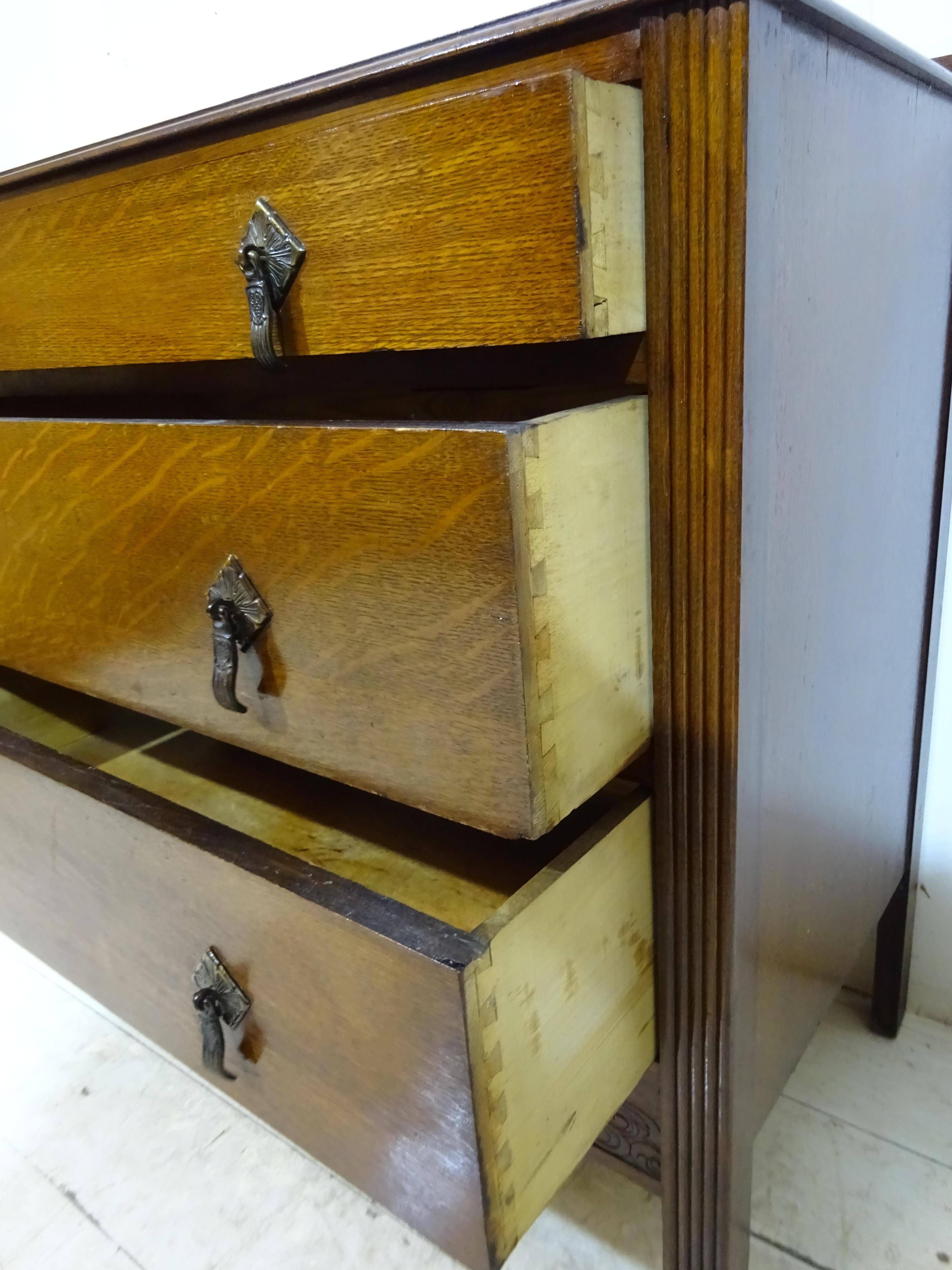 Early 20th Century Art Deco Low Chest of Drawers in Oak