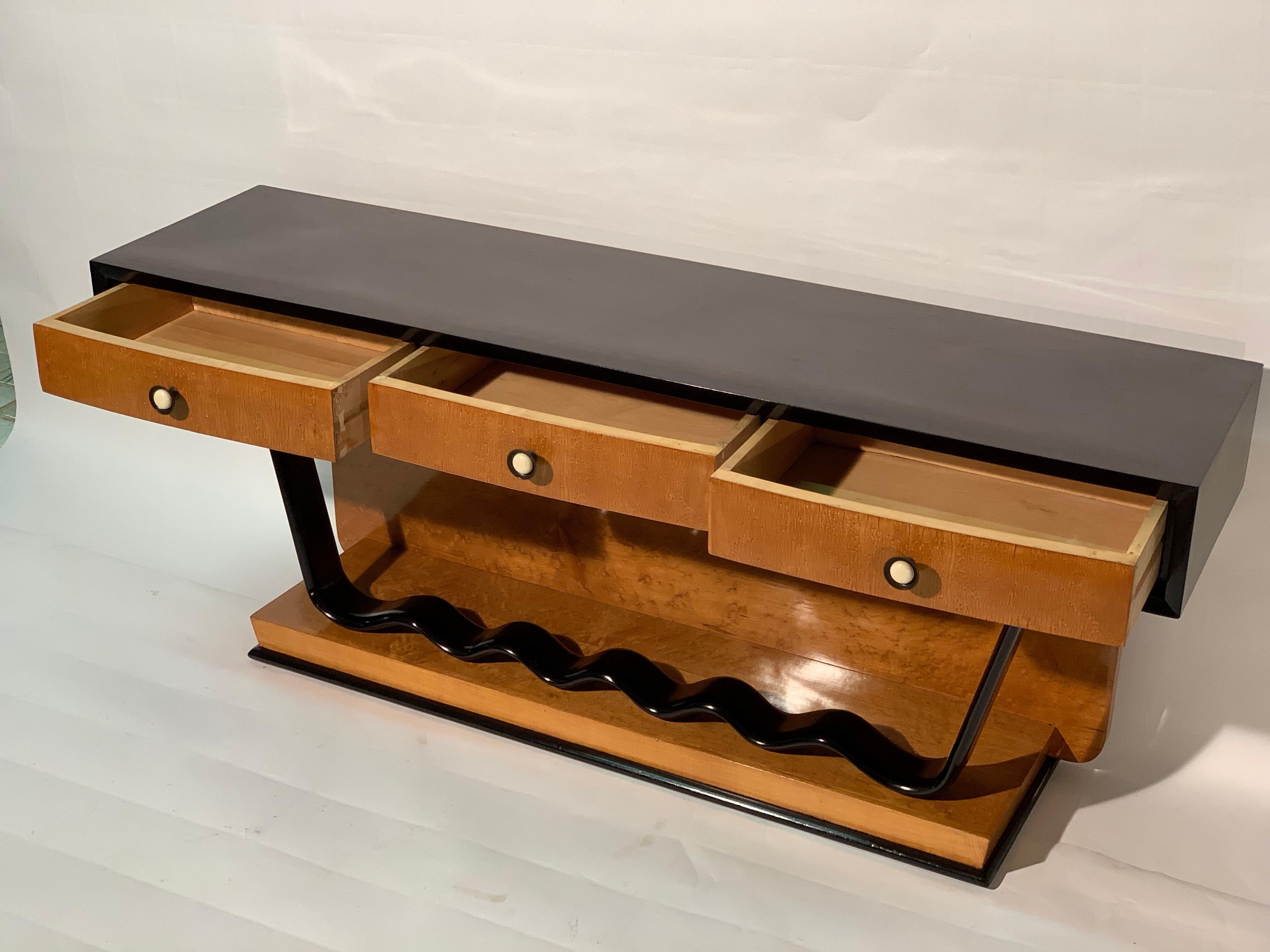 Art Deco Low Console Chest of Drawer Precious Wood Brass Bakelite Handles  2