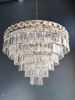 Art Deco Low Plafonnier Brass Crystal Chandelier Lustre Ceiling Lamp Antique