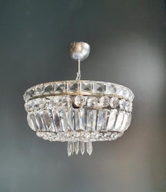 Art Deco Low Plafonnier Silver Crystal Chandelier Lustre Ceiling Lamp Antique