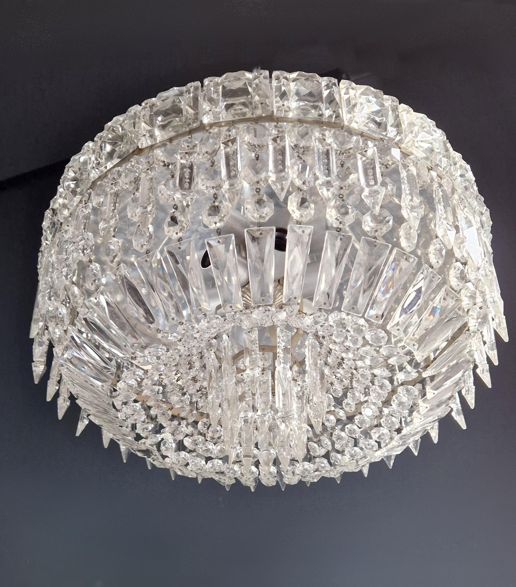 Art Deco Low Plafonnier Silber Kristall Kronleuchter Lüster Decke Lampe Antik (Art déco) im Angebot