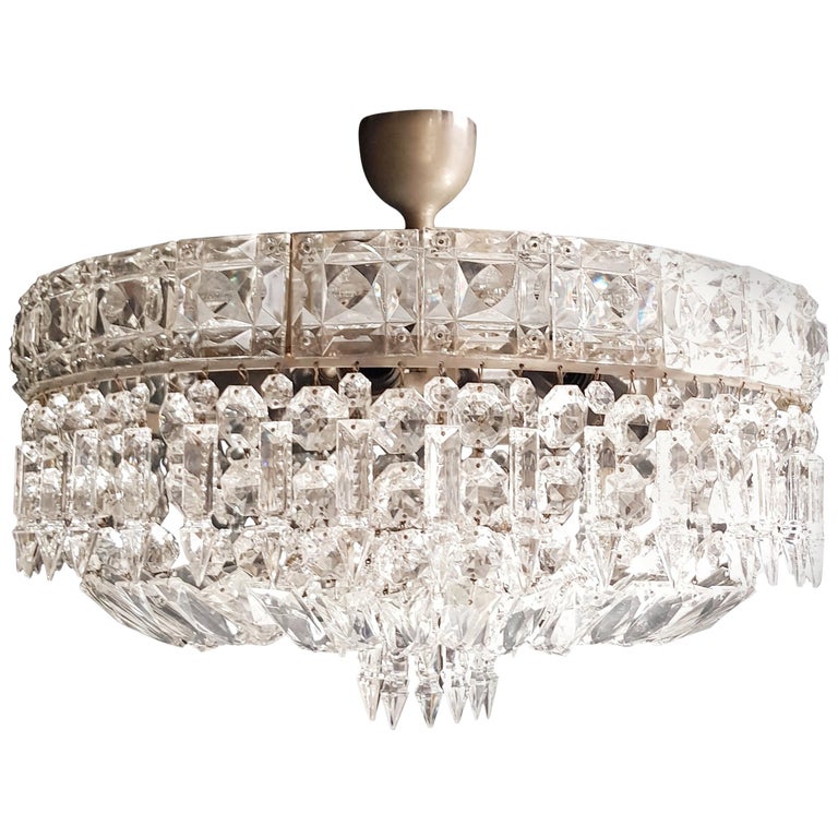Art Deco Low Plafonnier Silver Crystal Chandelier Re Ceiling Lamp Antique At 1stdibs - Crystal Ceiling Lamp Silver
