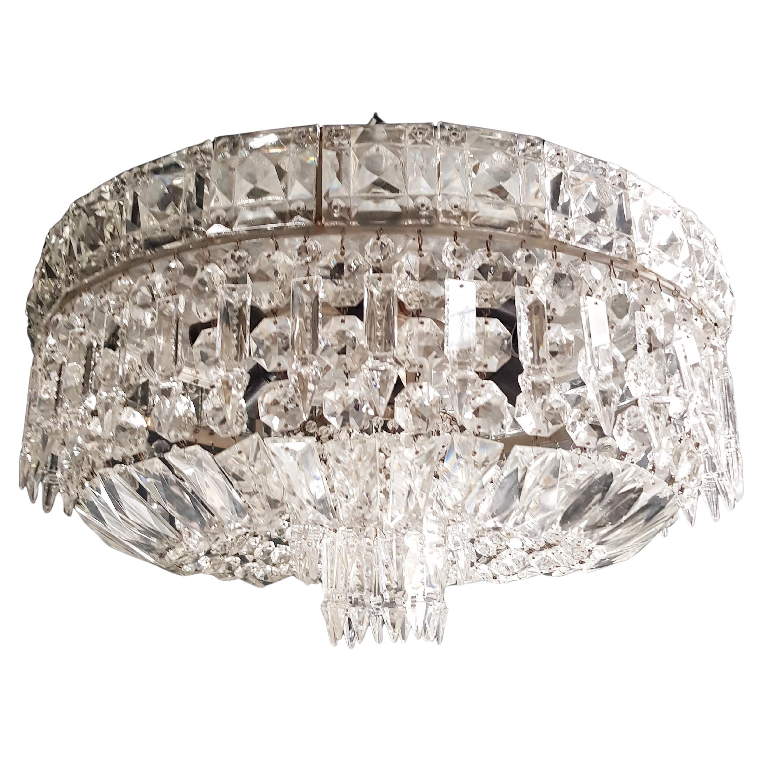Plafonnier basso d'argento Art Deco Lampadario di cristallo Lustre da soffitto Antico