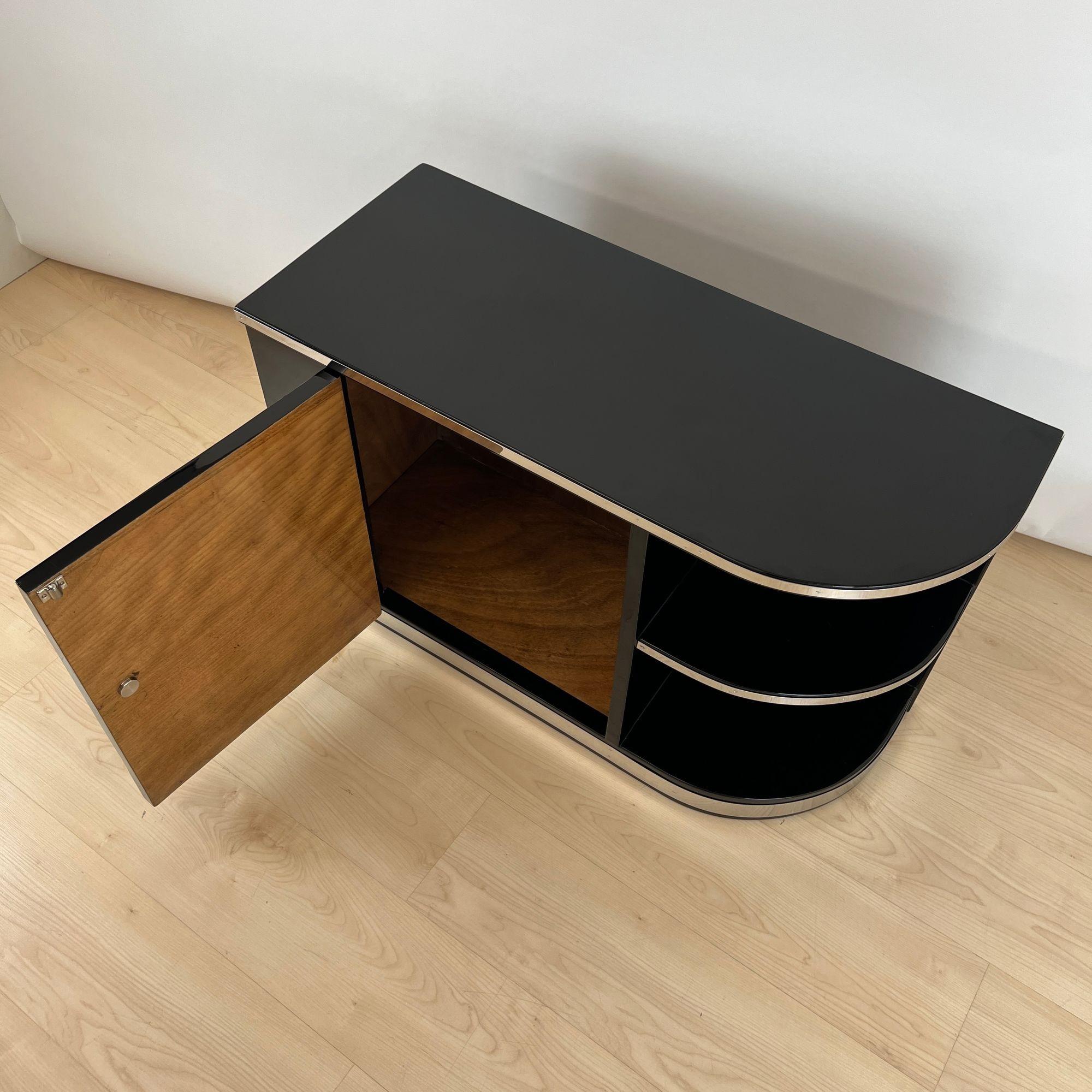 Art Deco Lowboard, Black Lacquer, Chrome Fittings, France circa 1930 For Sale 3