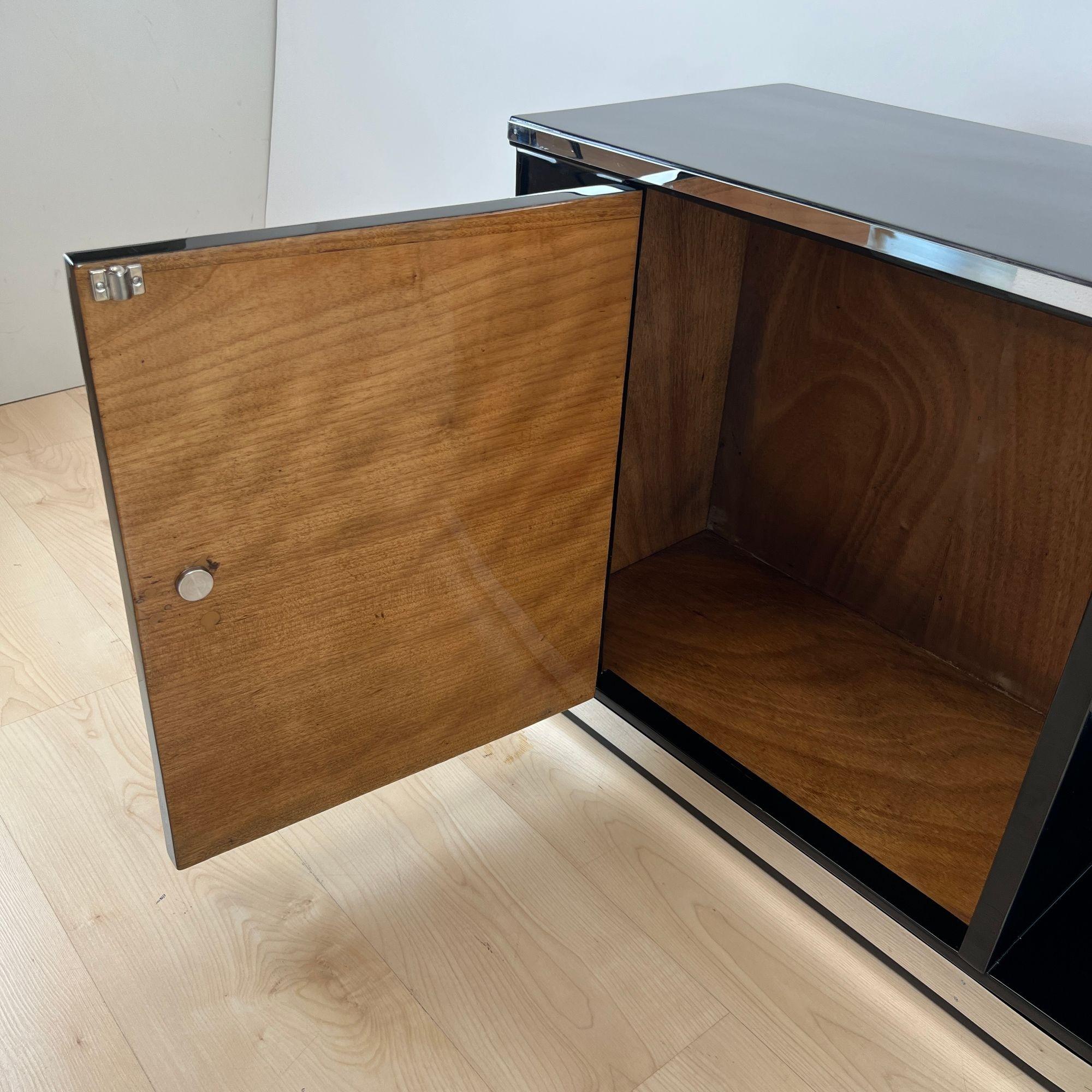 Art Deco Lowboard, Black Lacquer, Chrome Fittings, France circa 1930 For Sale 5