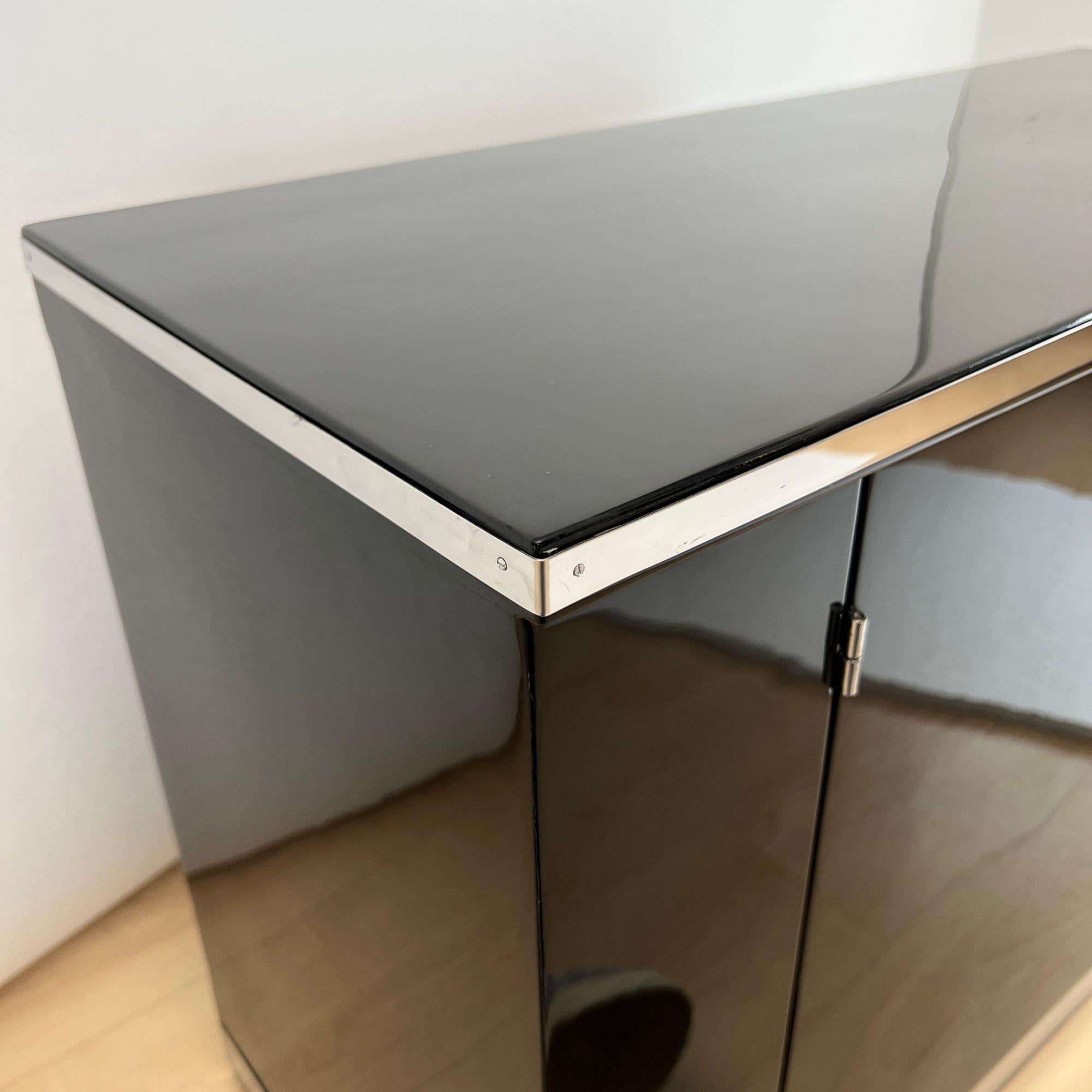 Art Deco Lowboard, Black Lacquer, Chrome Fittings, France circa 1930 For Sale 8