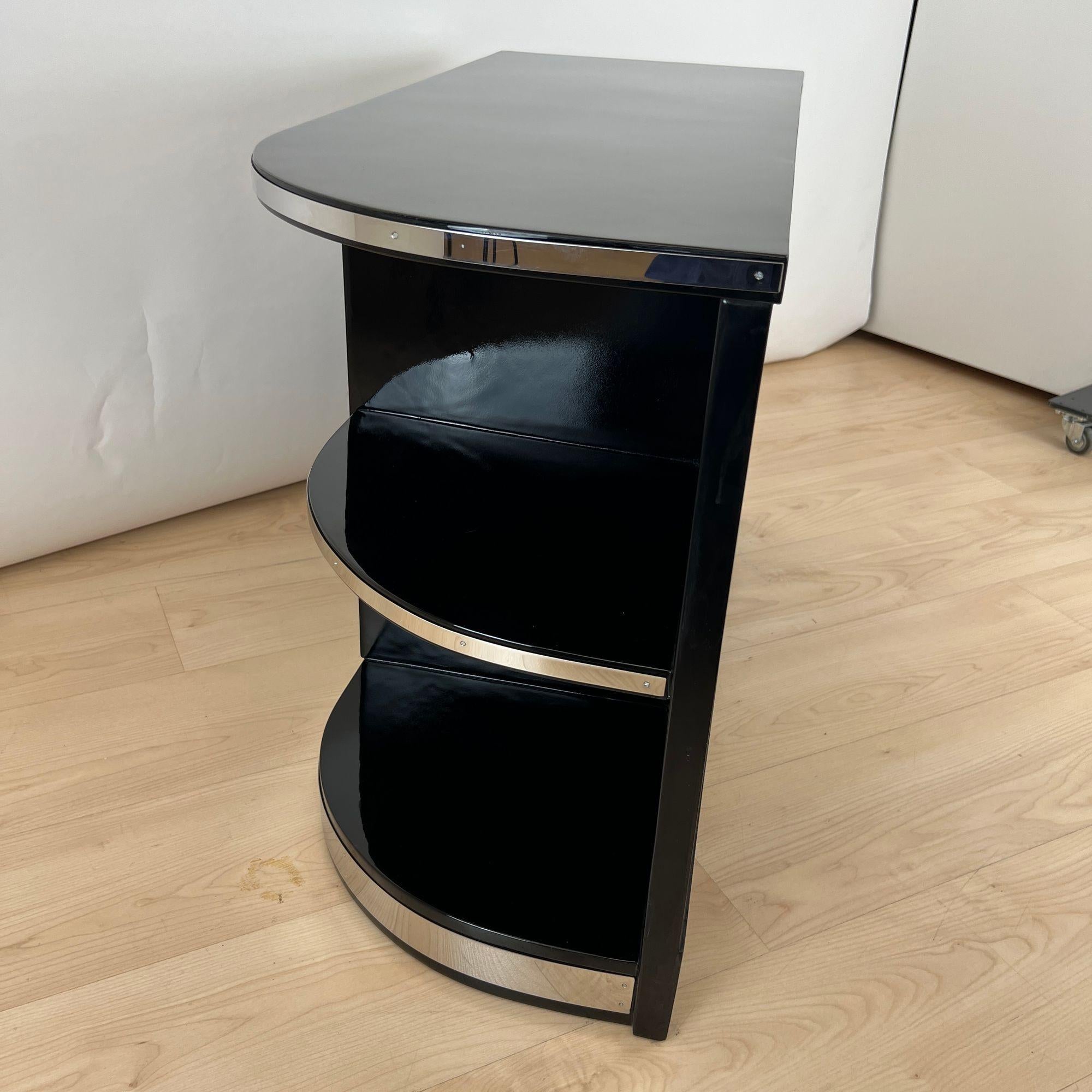 Art Deco Lowboard, Black Lacquer, Chrome Fittings, France circa 1930 For Sale 9