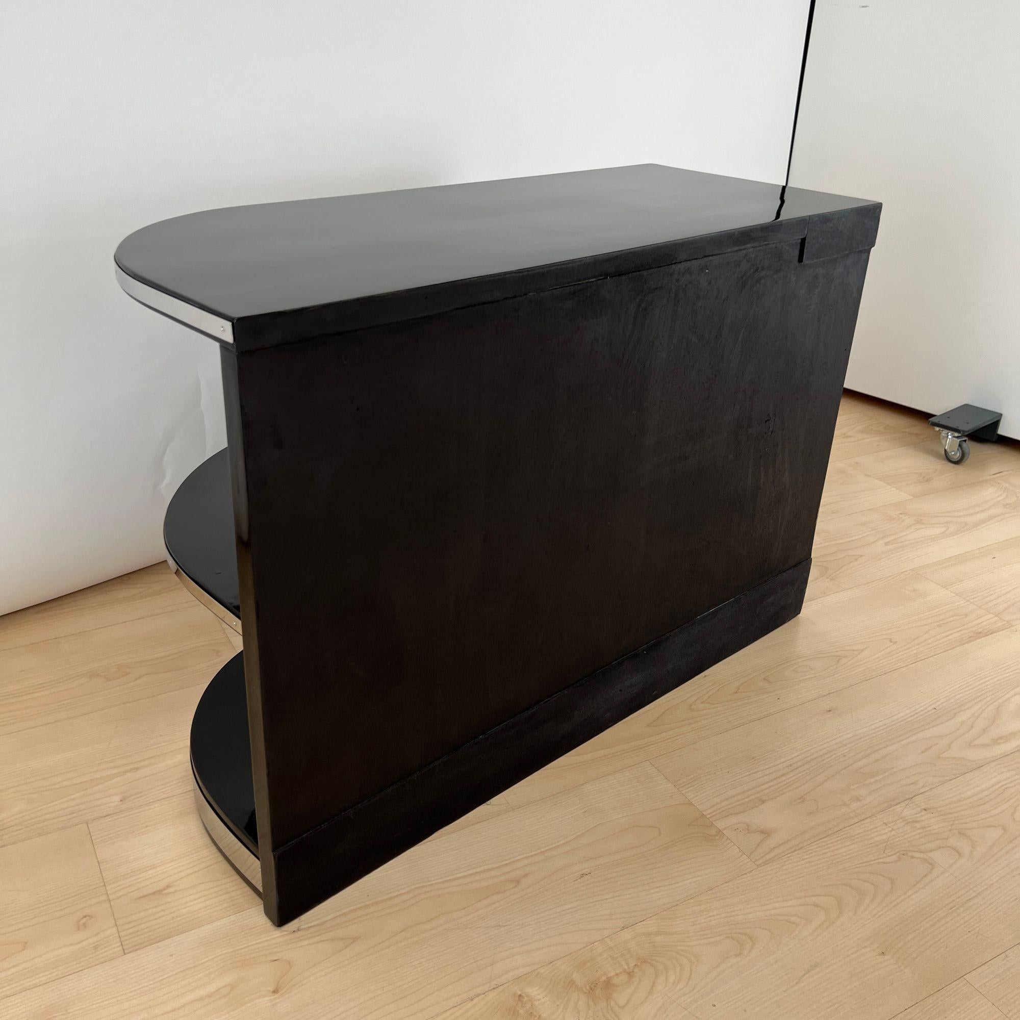 Art Deco Lowboard, Black Lacquer, Chrome Fittings, France circa 1930 For Sale 12