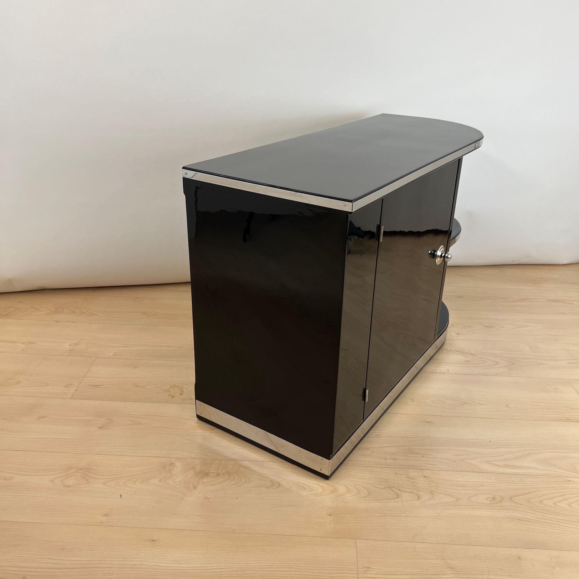 Art Deco Lowboard, Black Lacquer, Chrome Fittings, France circa 1930 For Sale 1