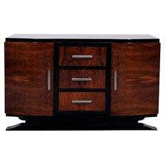Art Deco Lowboard, Walnut and Black, Chrome Hardware, France, 1930