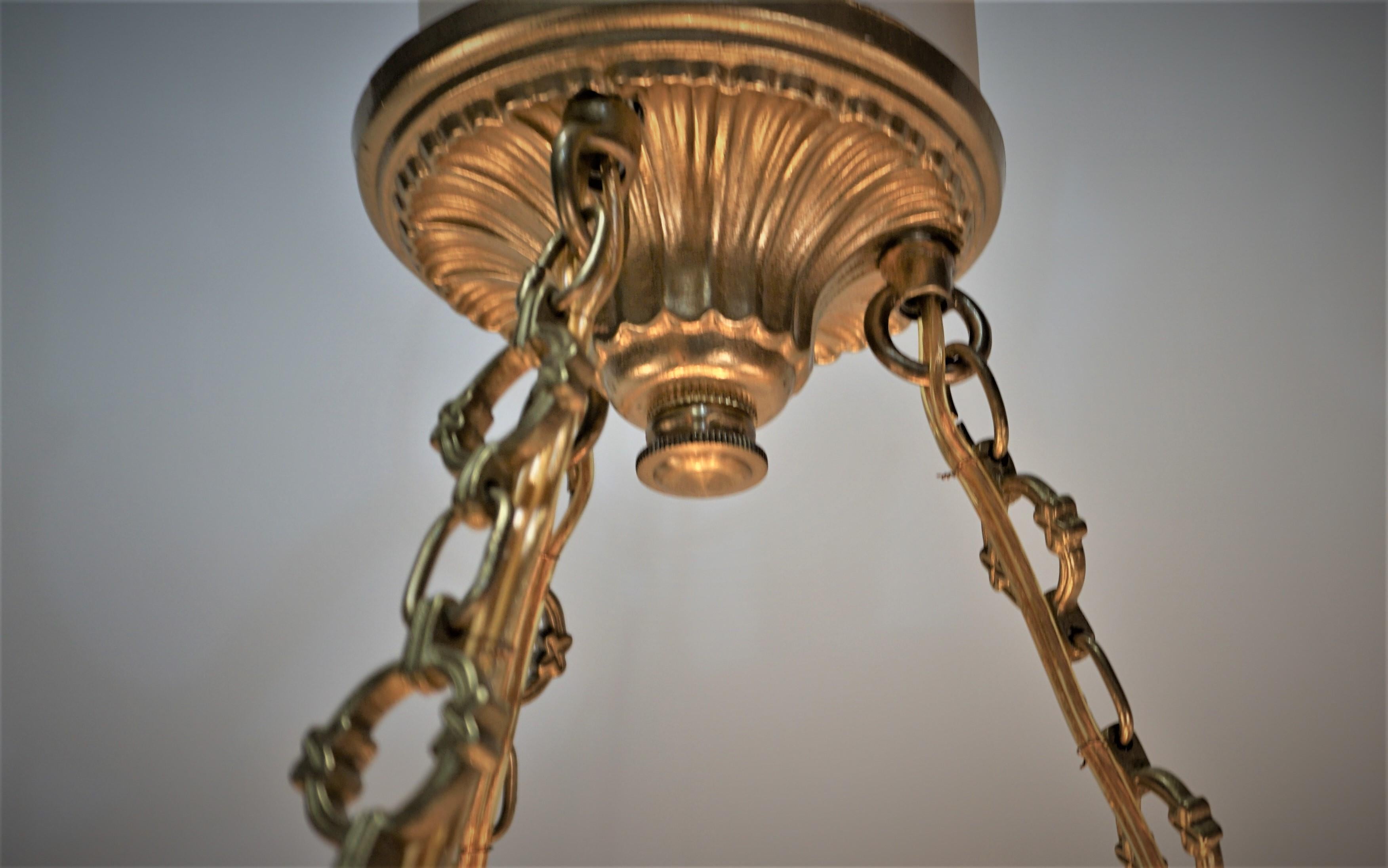 Bronze Lustre suspendu Art Déco Loys Lucha style en verre polychrome émaillé en vente