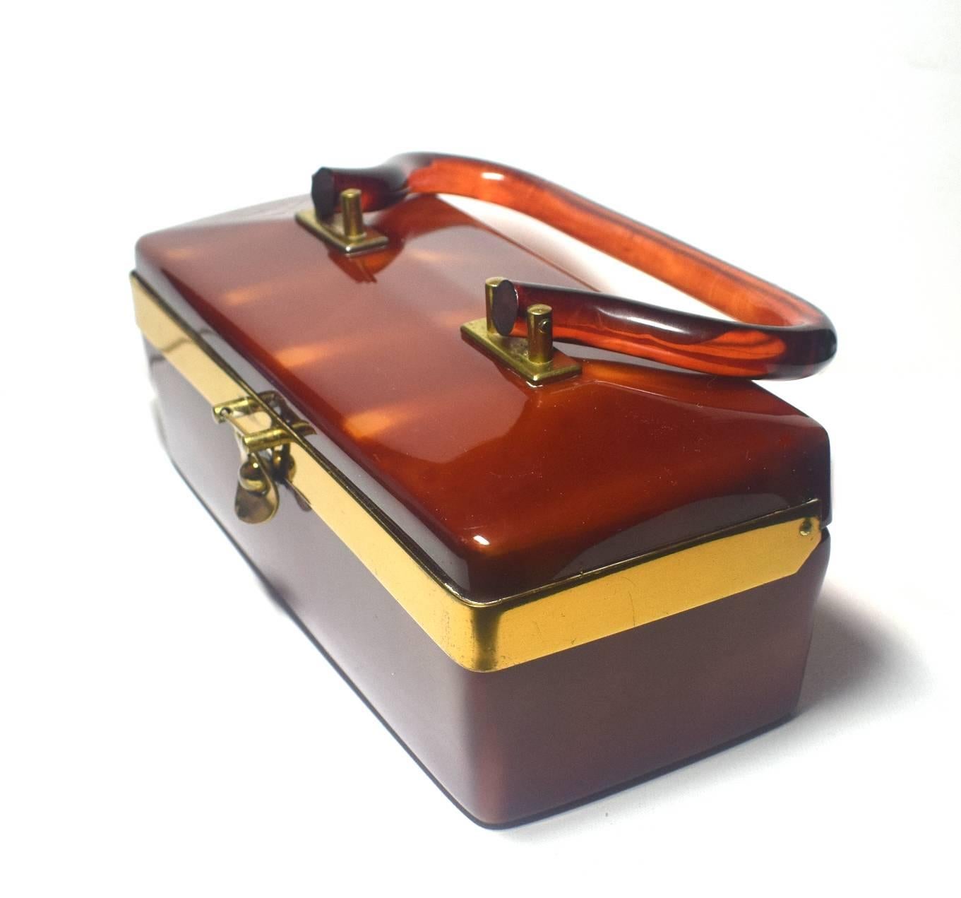 European Art Deco Lucite Box Bag in Deep Caramel Coloring