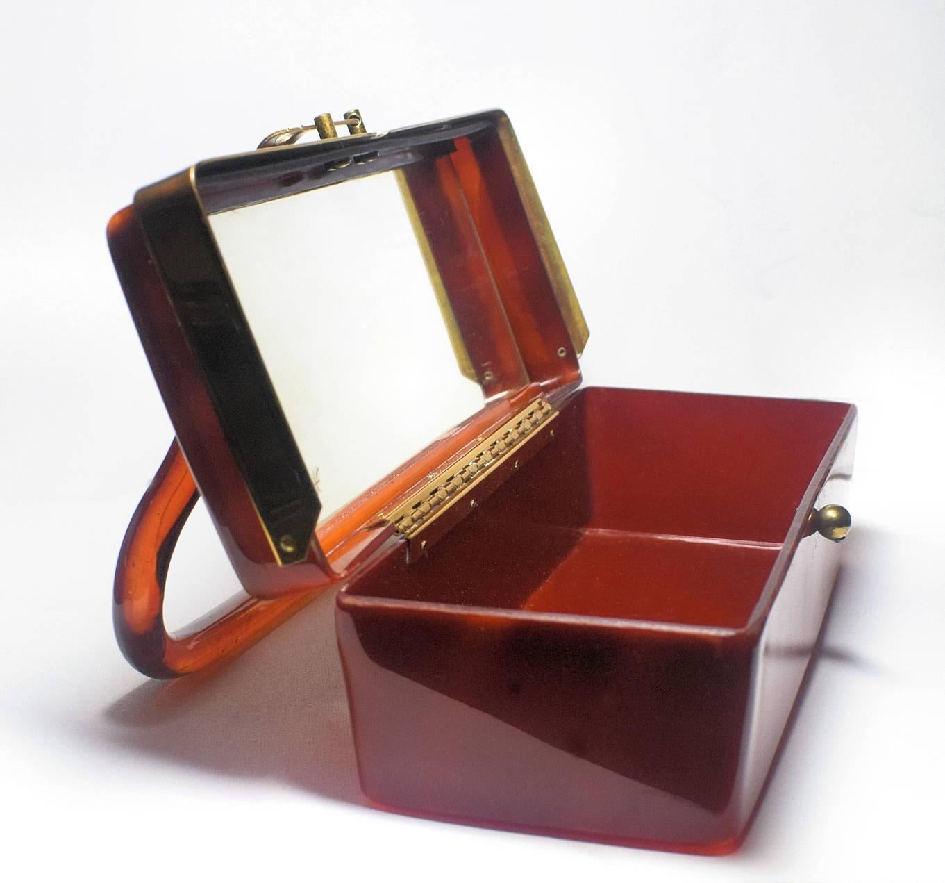 Mid-20th Century Art Deco Lucite Box Bag in Deep Caramel Coloring