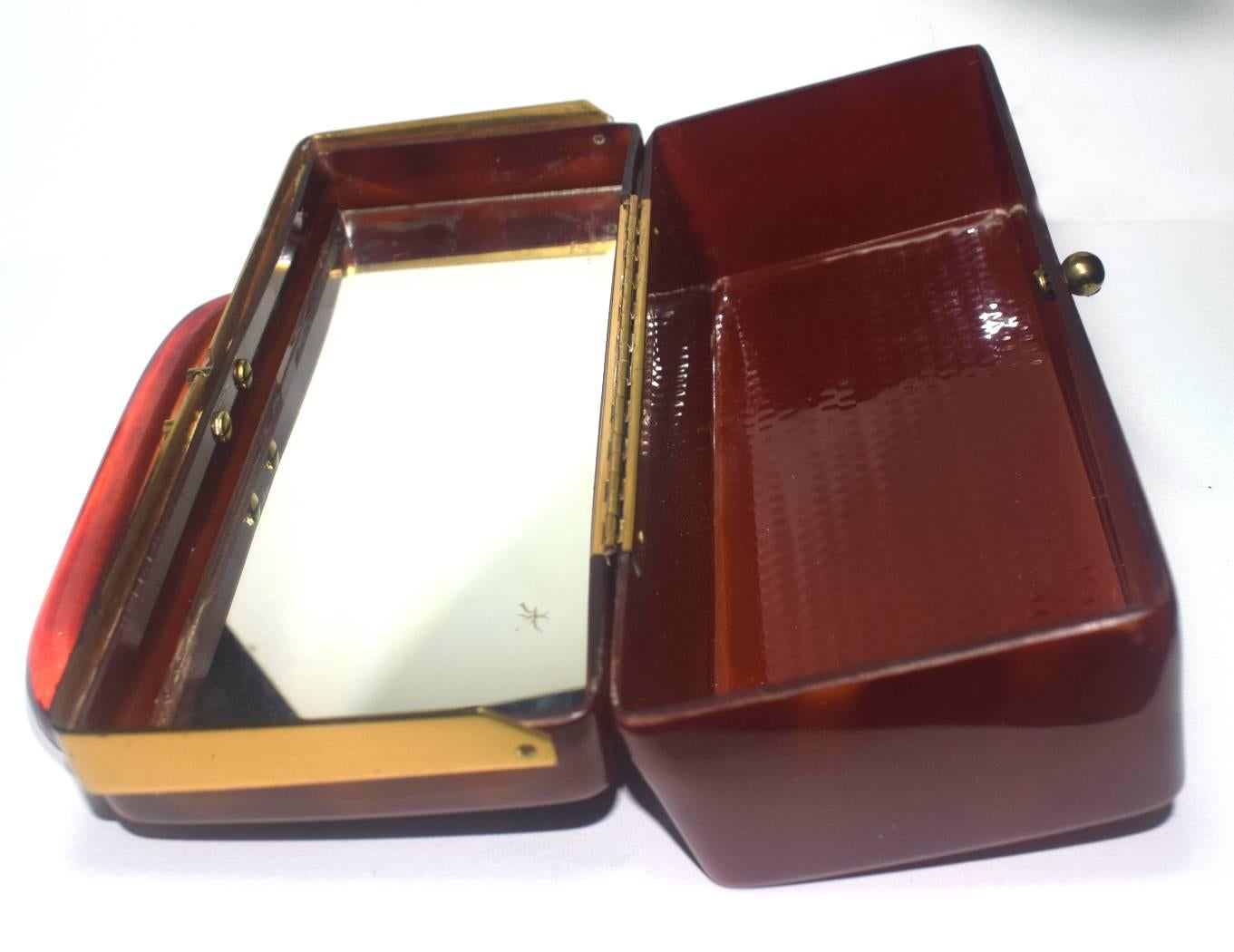 Brass Art Deco Lucite Box Bag in Deep Caramel Coloring