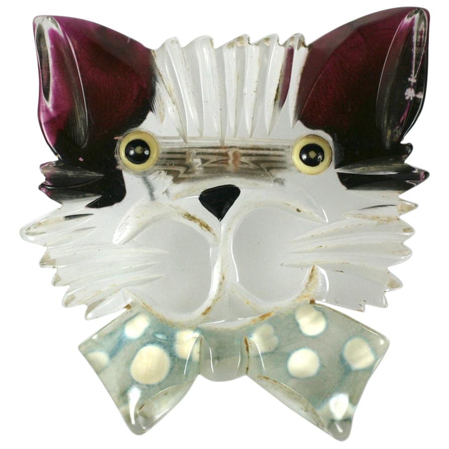 Art Deco Lucite Cat Brooch For Sale