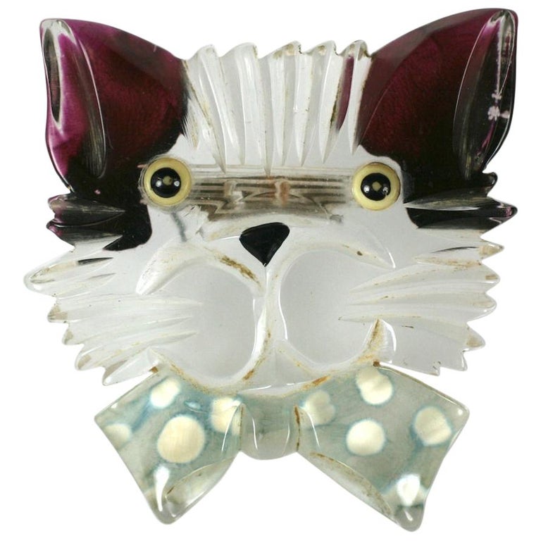 Art Deco Lucite Cat Brooch For Sale at 1stDibs