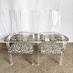 Art Deco Lucite Leopard Print Dining Chairs - Set of 6