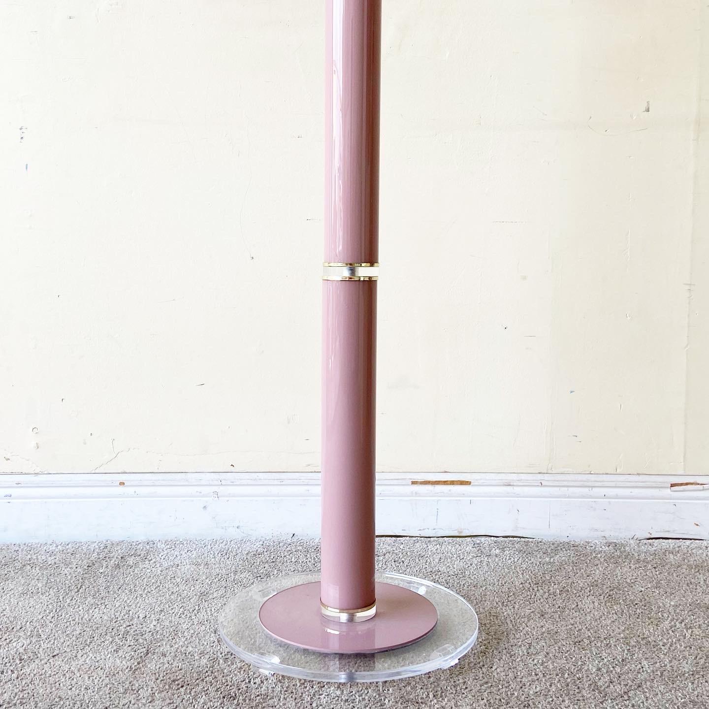 Art Deco Lucite Pink & Purple Torch Floor Lamp, 1980 In Good Condition For Sale In Delray Beach, FL