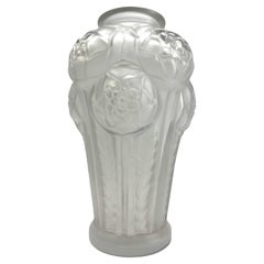 Antique  Art Deco Luminax Vase in  Frosted Opaline Glass Stylized Flower Relief France