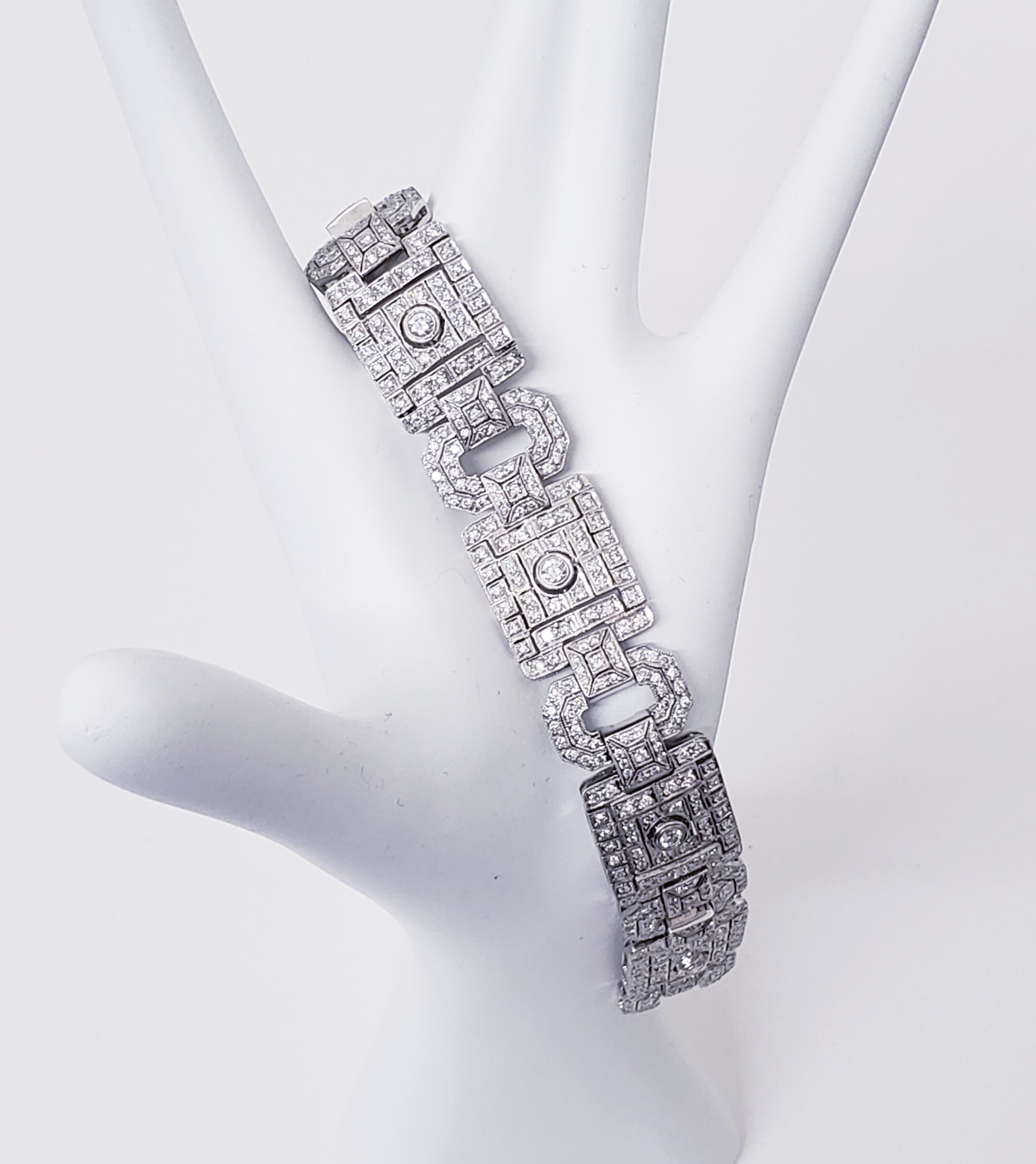 Art Deco diamond bracelet in 18k white gold featuring 10.00TCW 
This is one of the most incredible art deco designs around. 