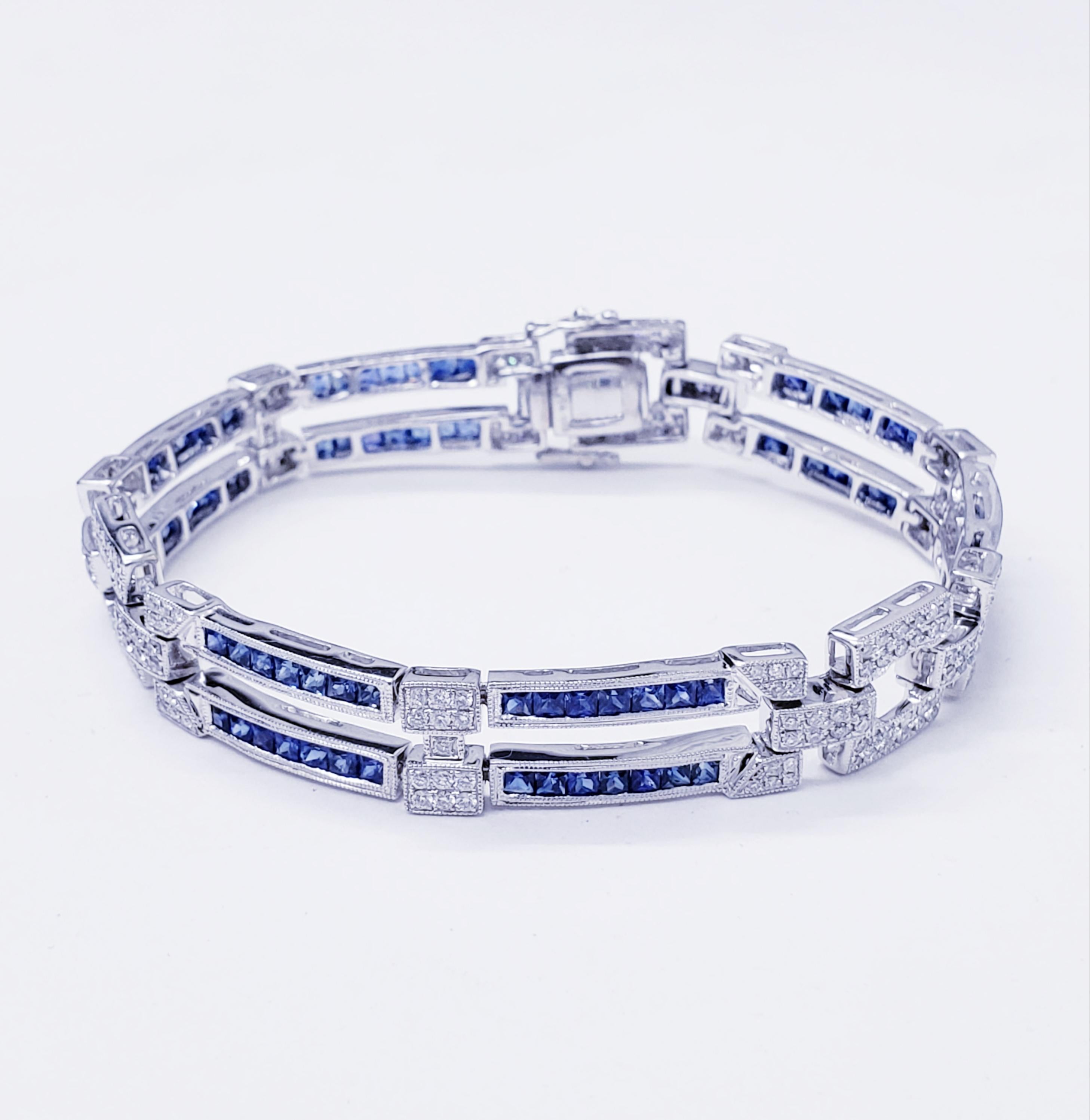 Women's or Men's Art Deco Luxury 9.60 Carat Diamond and Sapphire Bracelet For Sale