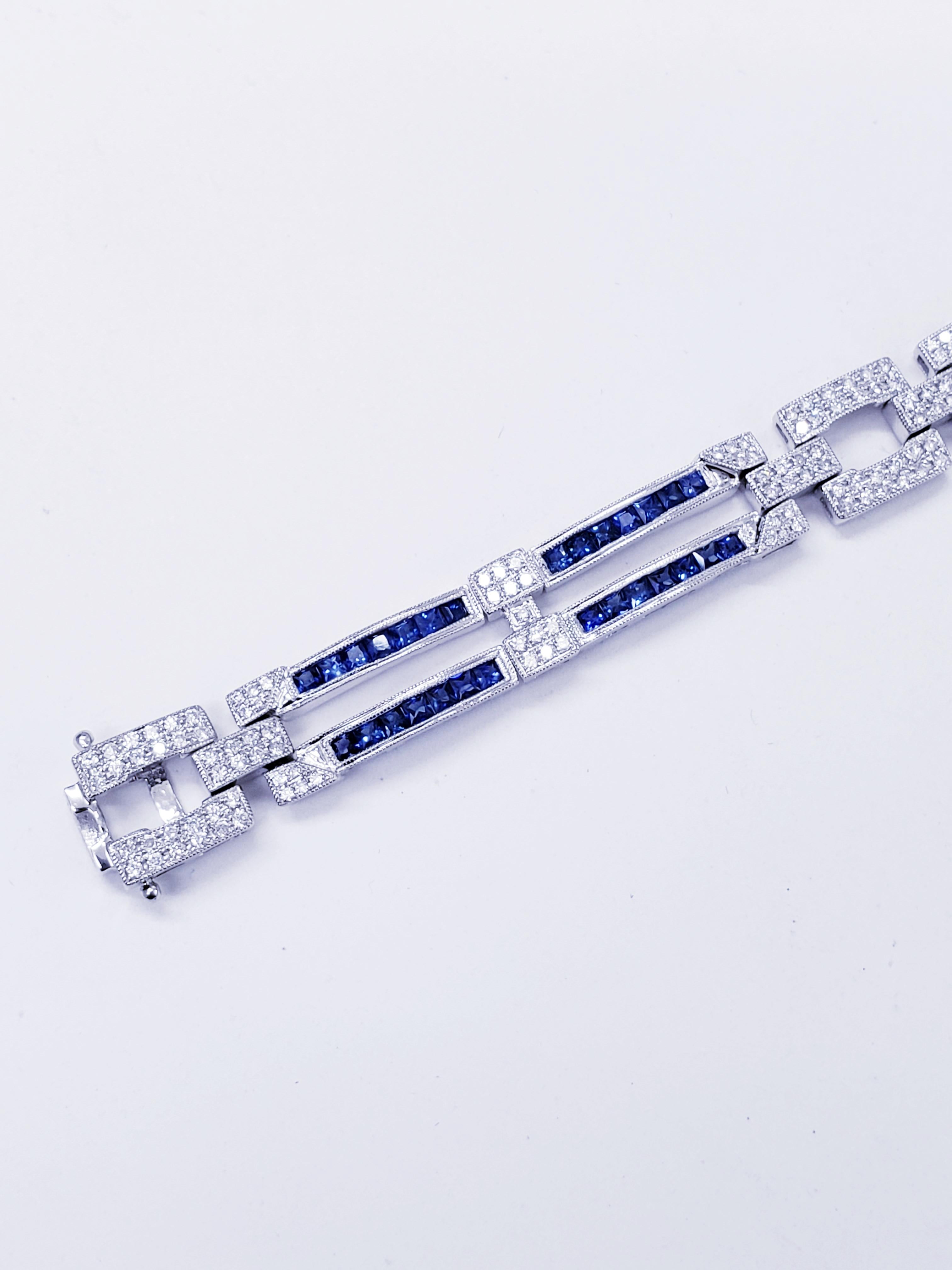 Art Deco Luxury 9.60 Carat Diamond and Sapphire Bracelet For Sale 1