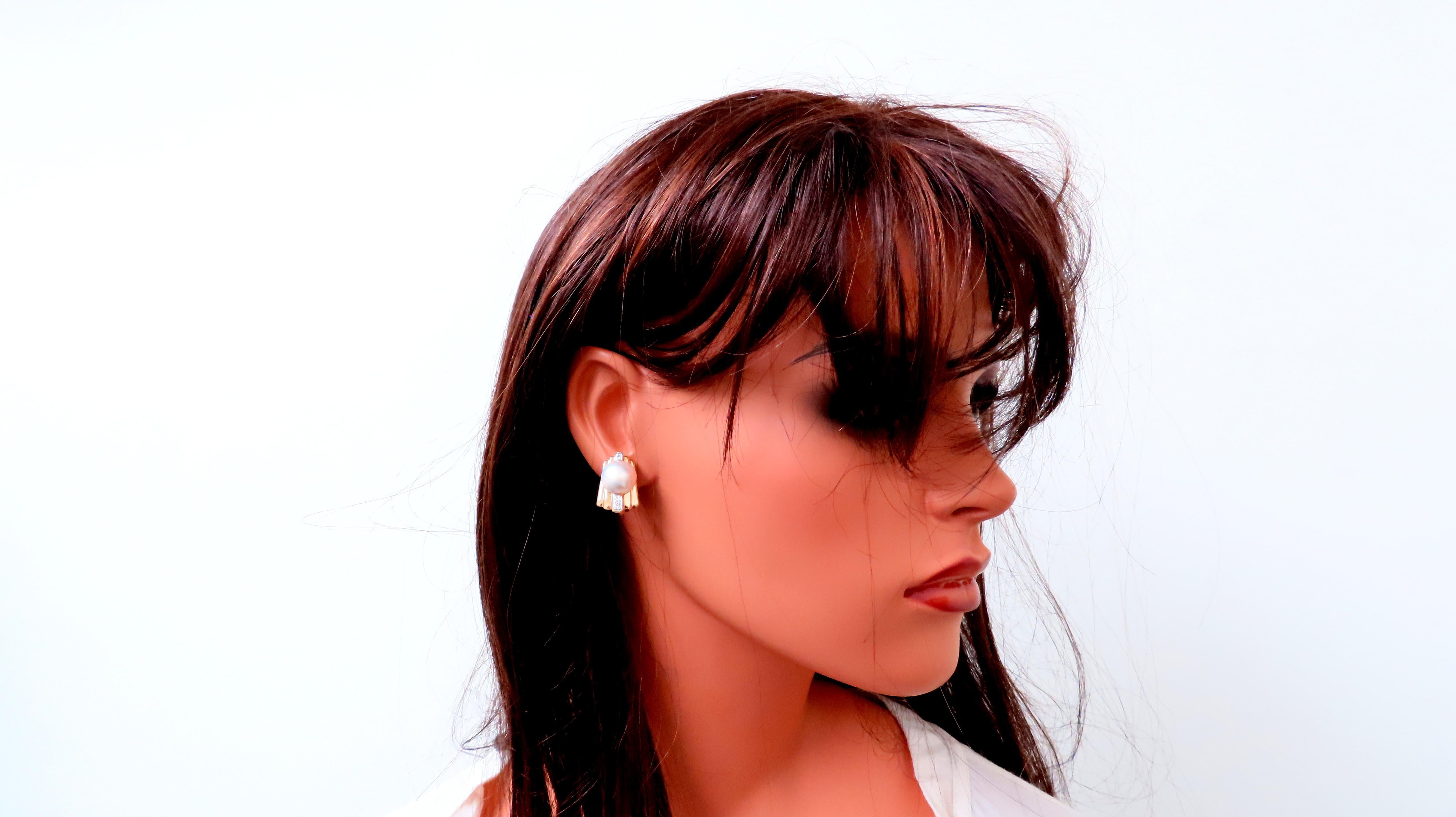 Ball Cut Art Deco Mabe Pearl Classic Clips Earrings 14kt Gold 12596 For Sale
