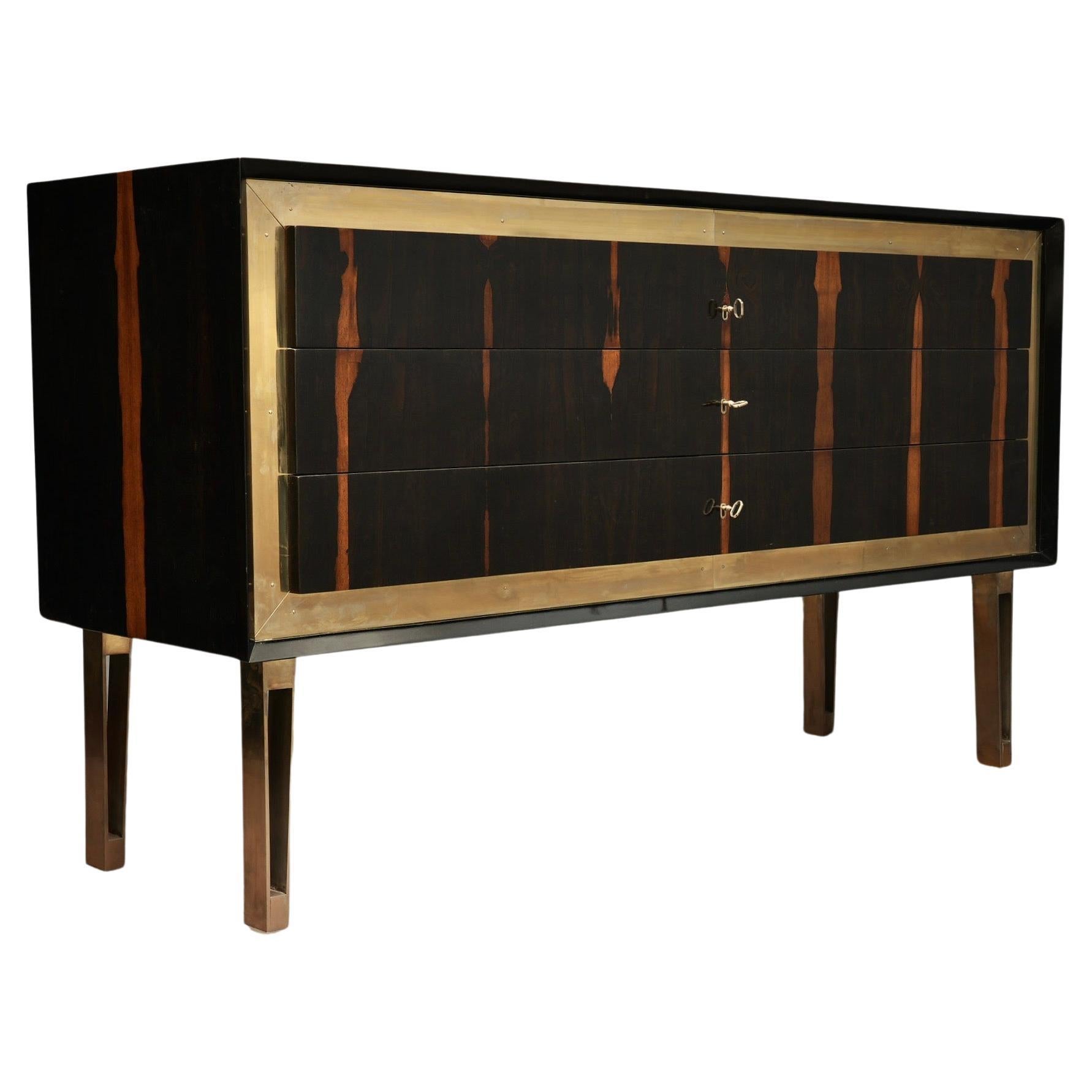 Art Deco Walnut and Brass Italian Commodes and Chests of Drawers, 1940 For Sale