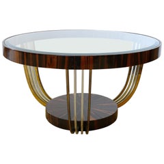 Art Deco Macassar Brass and Chrome Coffee Table with an Inset Beveled Glass Top