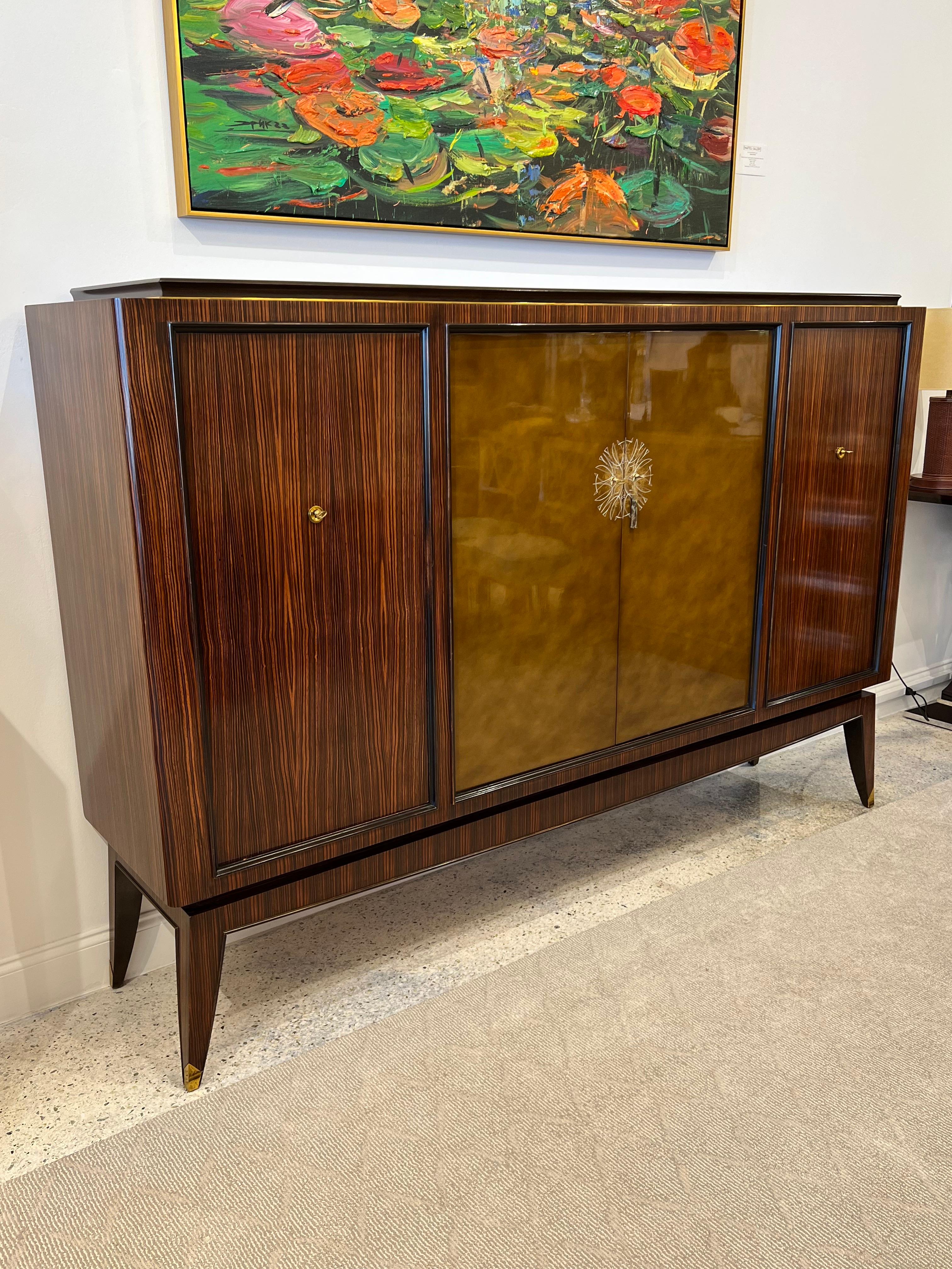 French Art Deco Macassar Cabinet with Lacquered Doors by Maison Dominique Paris For Sale