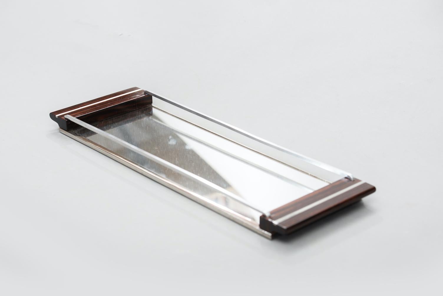 French Art Deco Macassar Ebony and Glass Tray For Sale