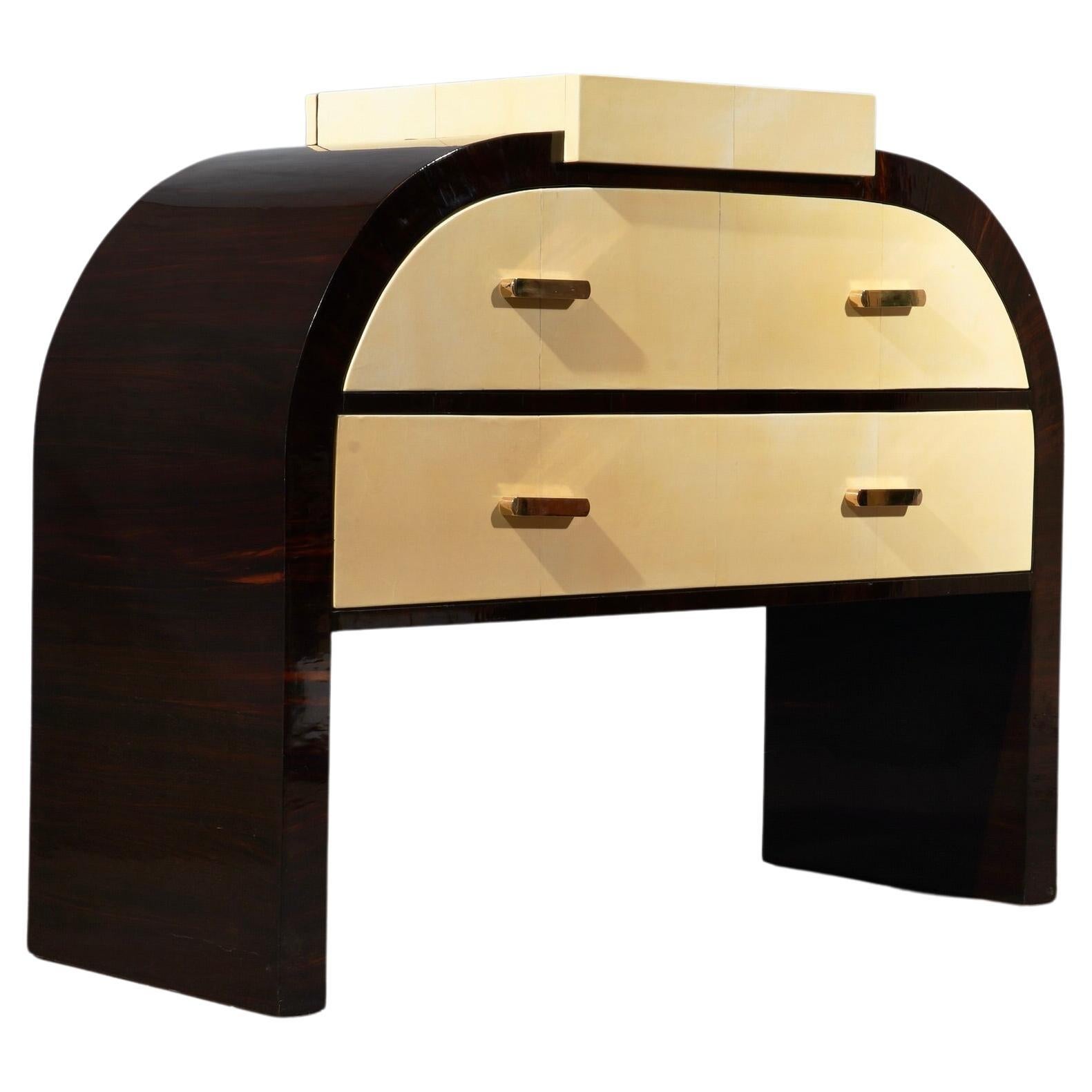 Art Deco Walnut and Goat Skin Italian Commode and Chests of Drawers, 1930 For Sale