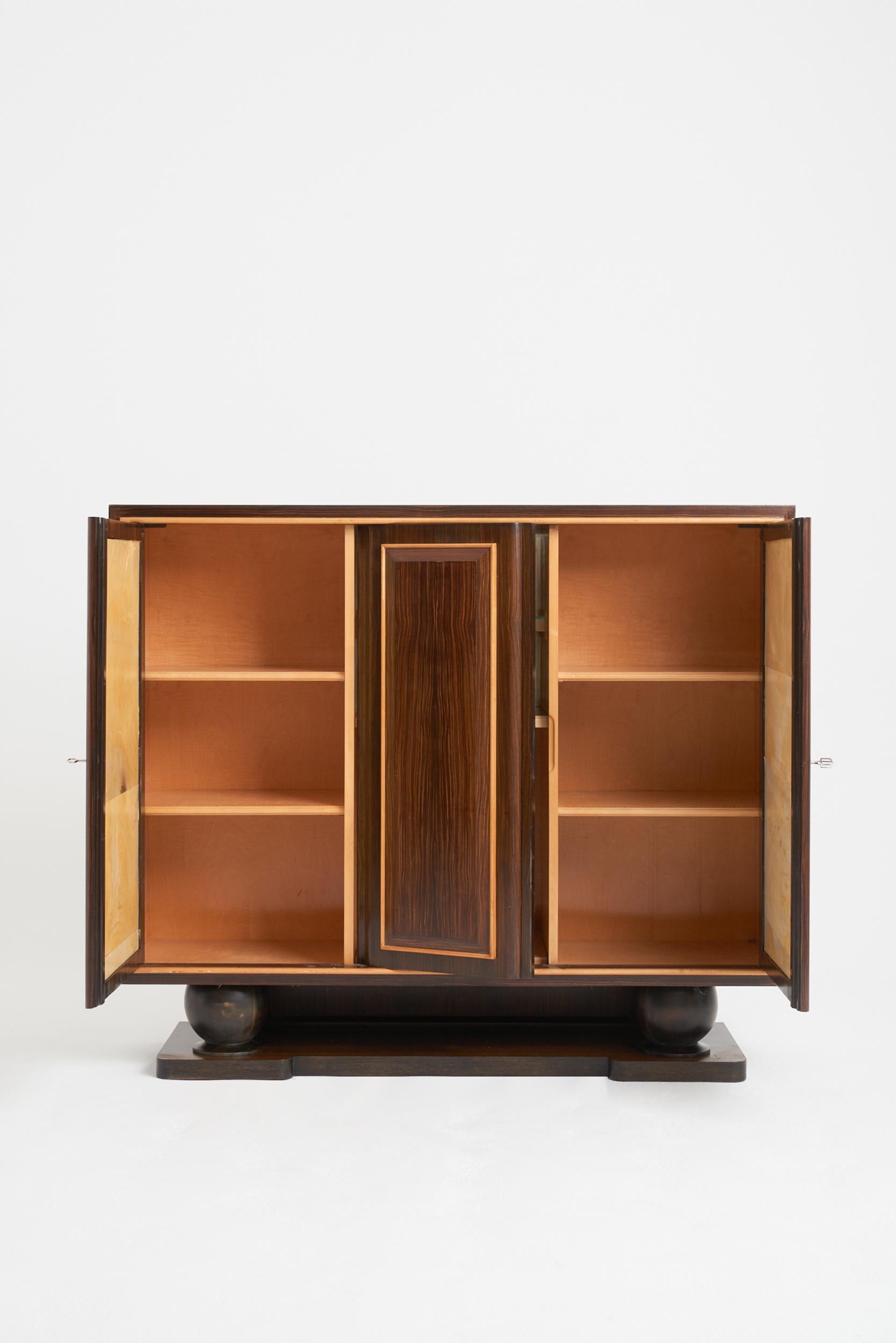 French Art Deco Macassar Ebony and Velum Cabinet For Sale