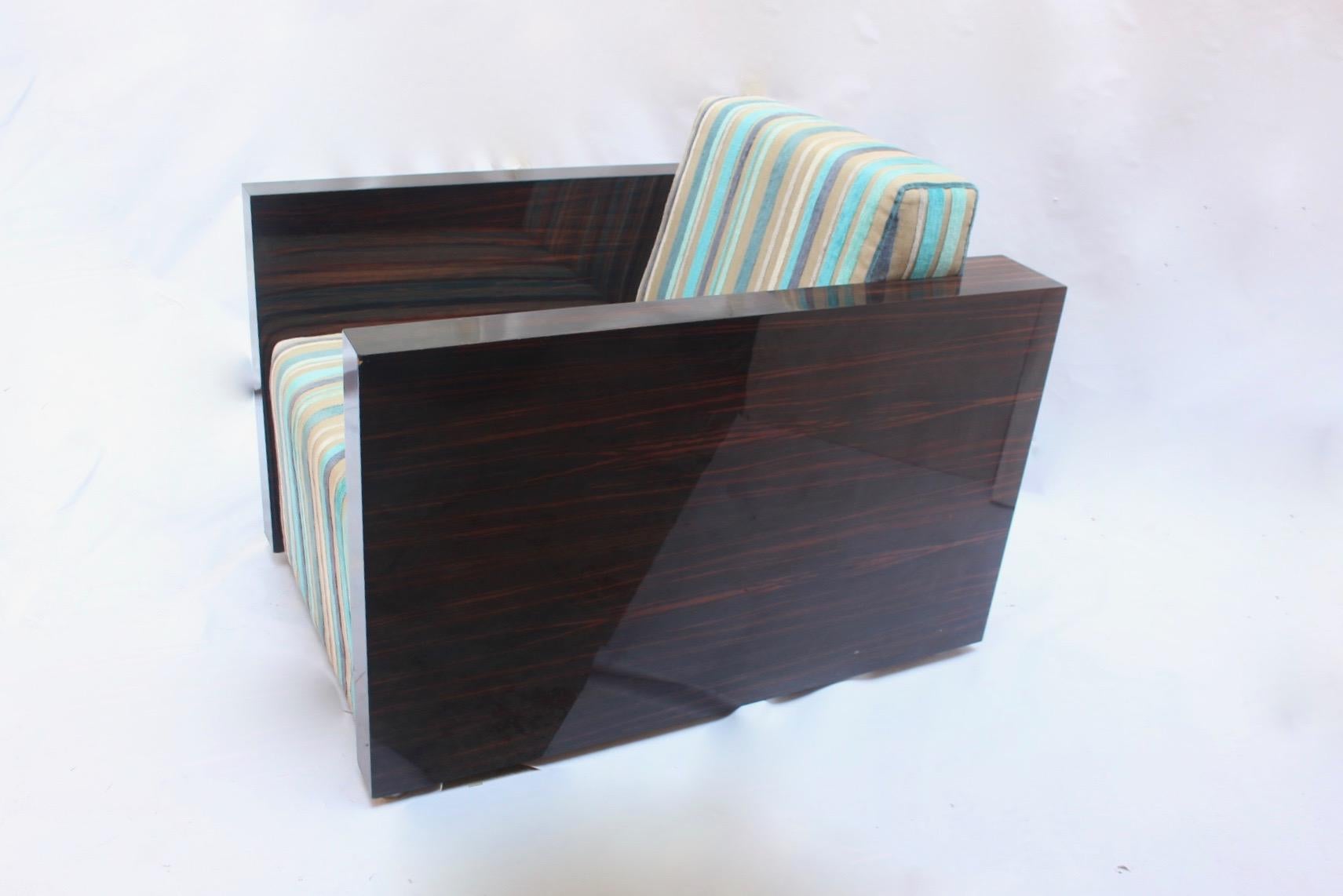 Stainless Steel Art Deco Macassar Ebony  Lounge Chairs “Gael” by Fermín Verdeguer for Darc, 2002 For Sale