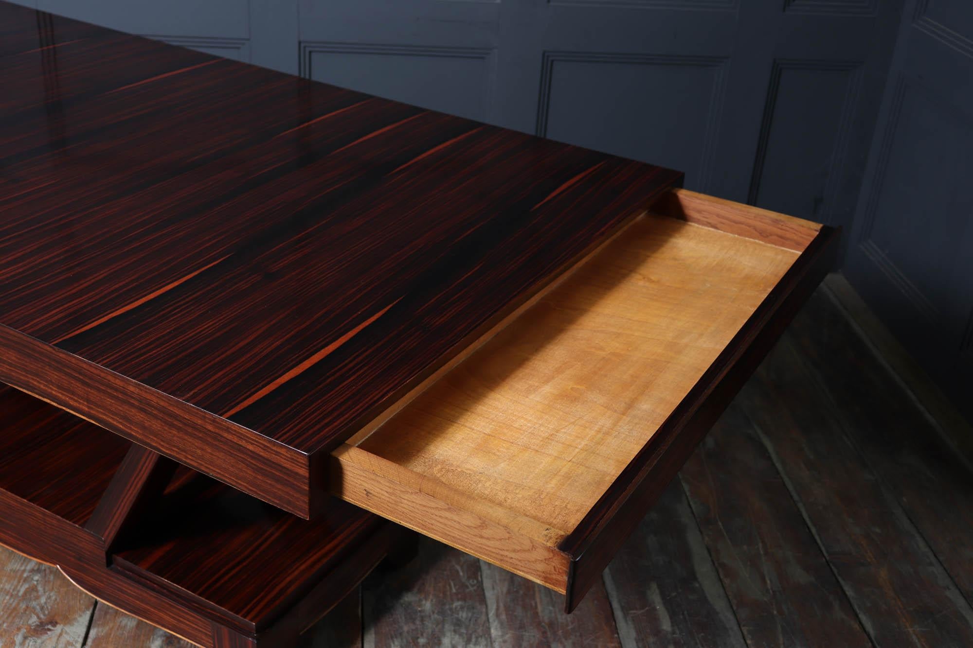 Art Deco Konsolentisch aus Makassar-Ebenholz mit Endschubladen, um 1930 im Angebot 4