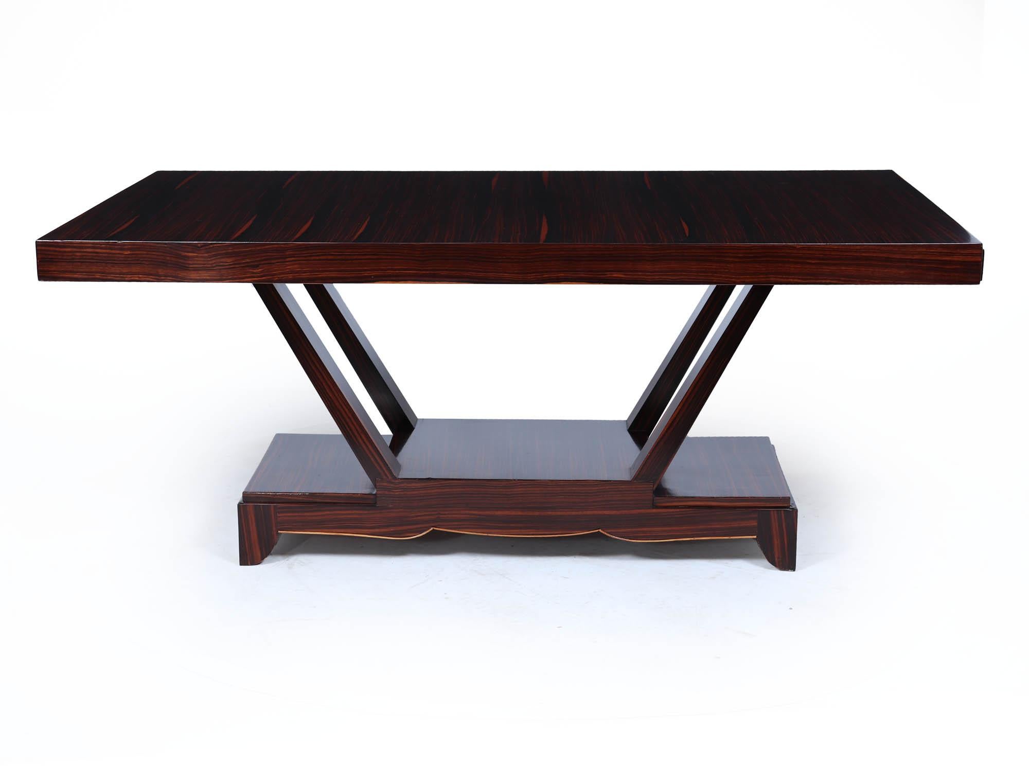 Art Deco Konsolentisch aus Makassar-Ebenholz mit Endschubladen, um 1930 (Art déco) im Angebot