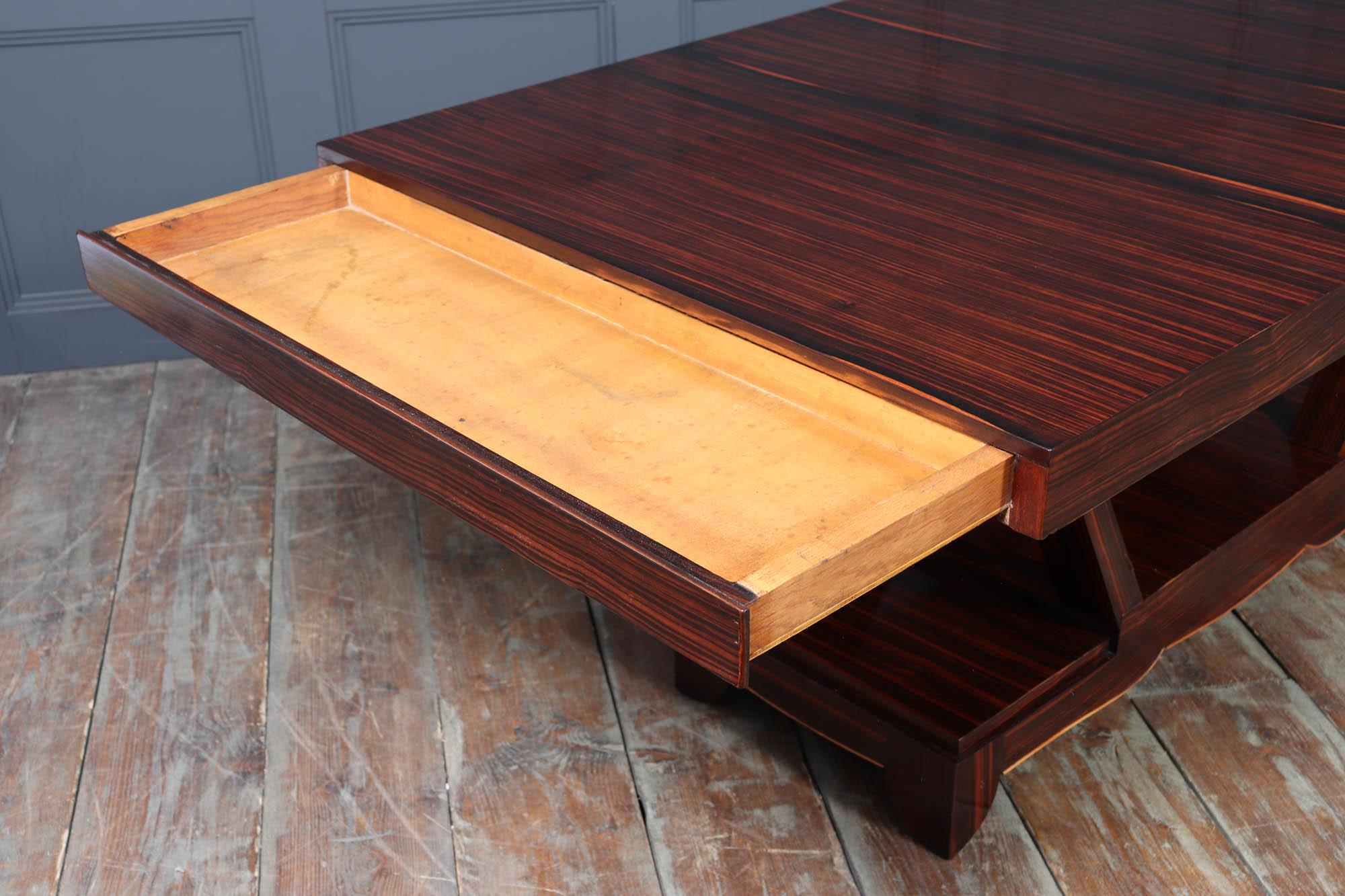 Art Deco Konsolentisch aus Makassar-Ebenholz mit Endschubladen, um 1930 im Angebot 2