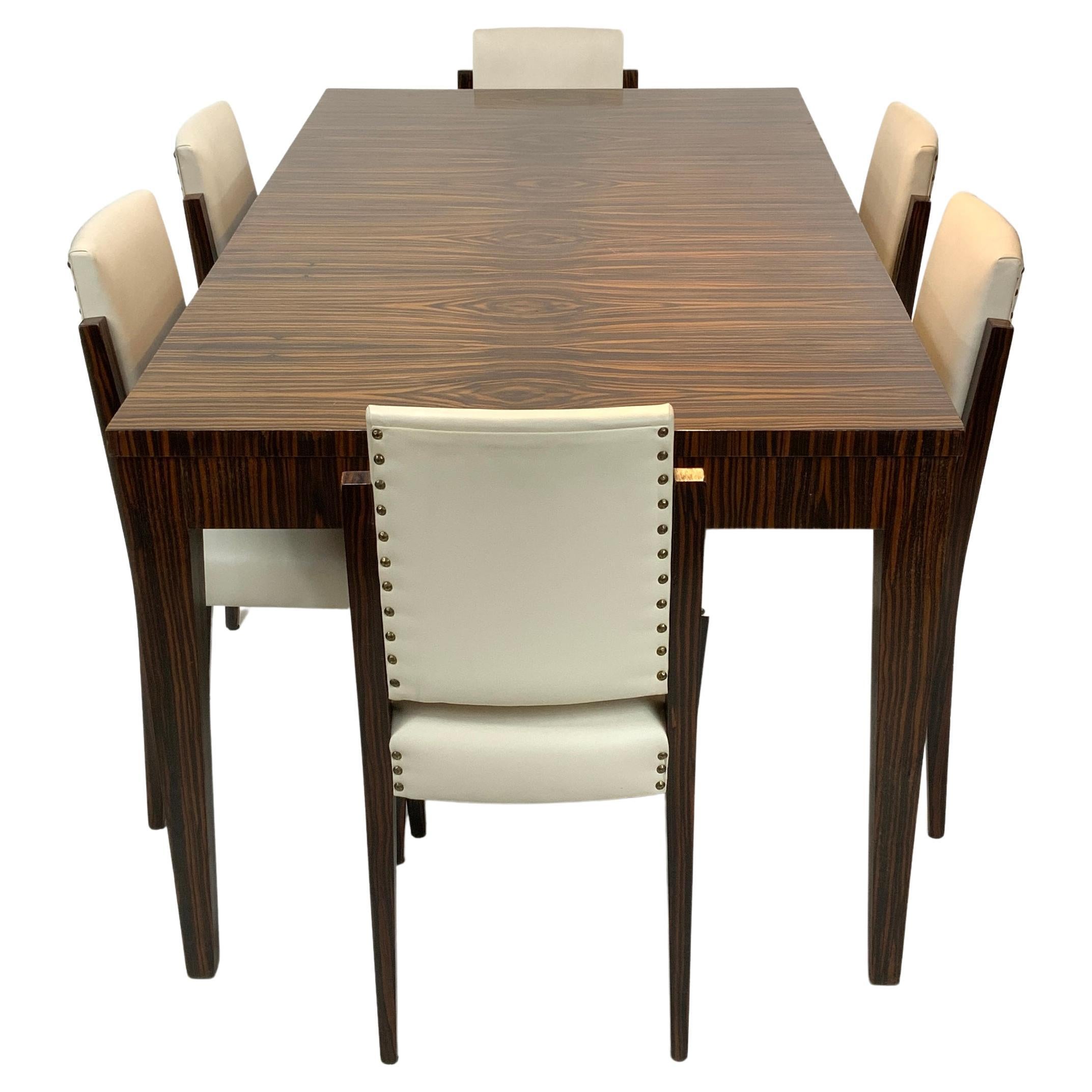Art Deco Macassar Ebony Dining Table and Chairs, 1930’s - 1940’s For Sale