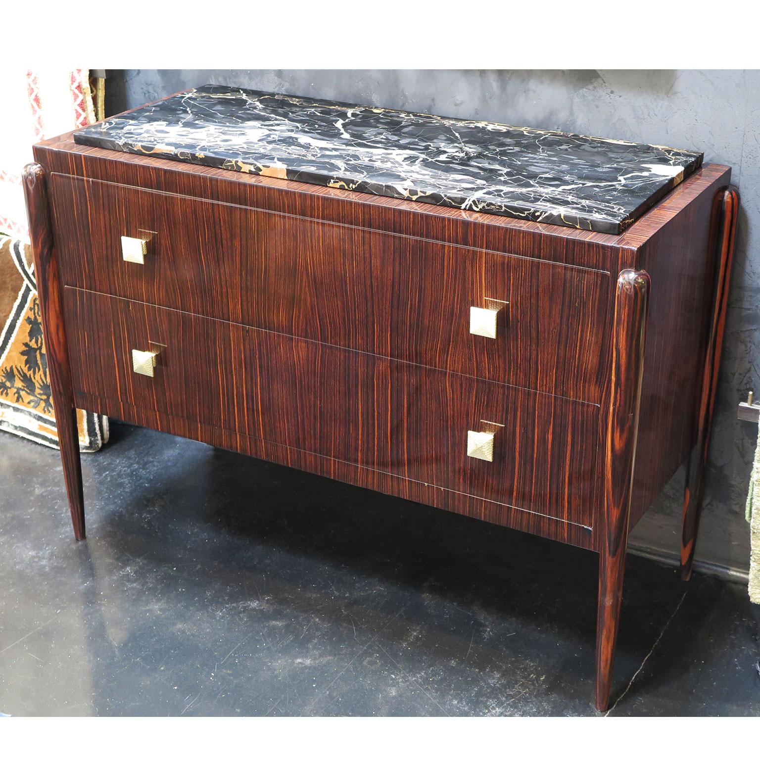 French Art Deco Macassar Ebony Dresser with Marble Top, France, 1940s